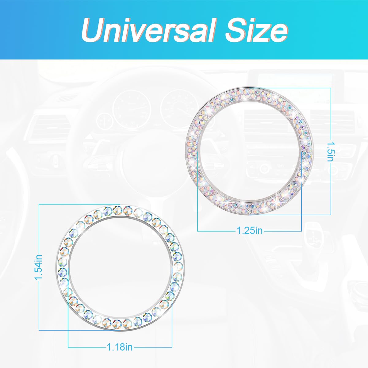 Car Bling Rhinestone Engine Start Ring Stickers, 1 Single Drainage Drill And 1 Double Drainage Drill Car Start Button Cover, Key