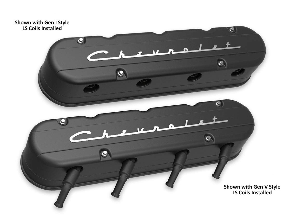 241-177 Holley 2-Piece ''Chevrolet'' Script Valve Cover - Gen Iii/Iv Ls - Satin Black Machined