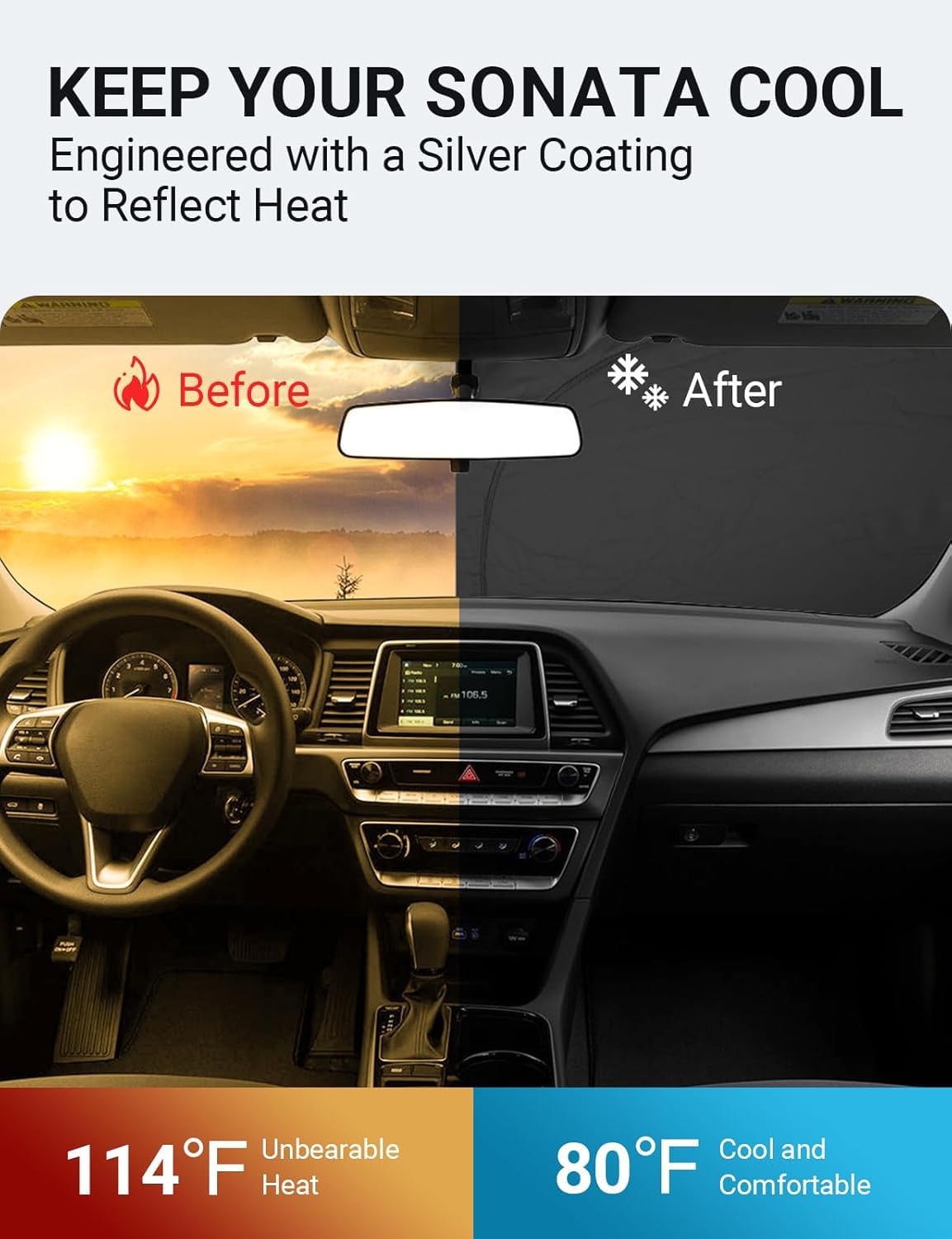 Proadsy 2025 Upgrade Windshield Sun Shade Custom Fit Hyundai Sonata 2015-2019 4-Layer Foldable Front Sunshade Protector Sun Viso