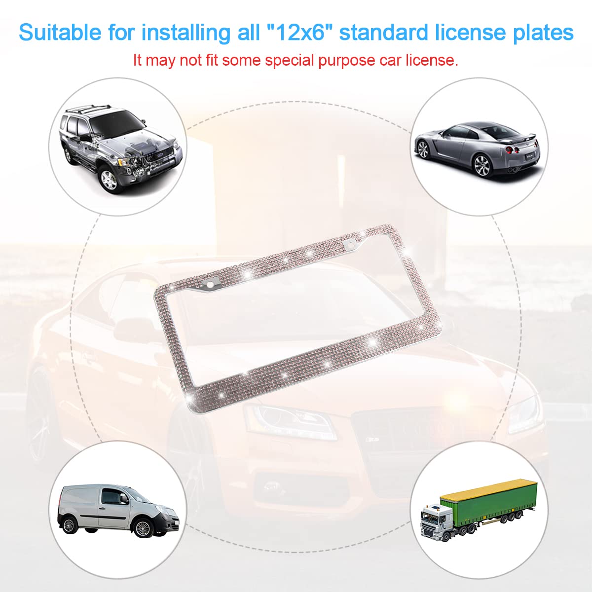 Yalok Bling Car License Plate Frame, Sparkly Rhinestone Stainless Steel License Plate Cover/Holder, Universal For Most Cars, Suvs, Vehicles With Screw Set, Auto Accessories For Women (Yellow)