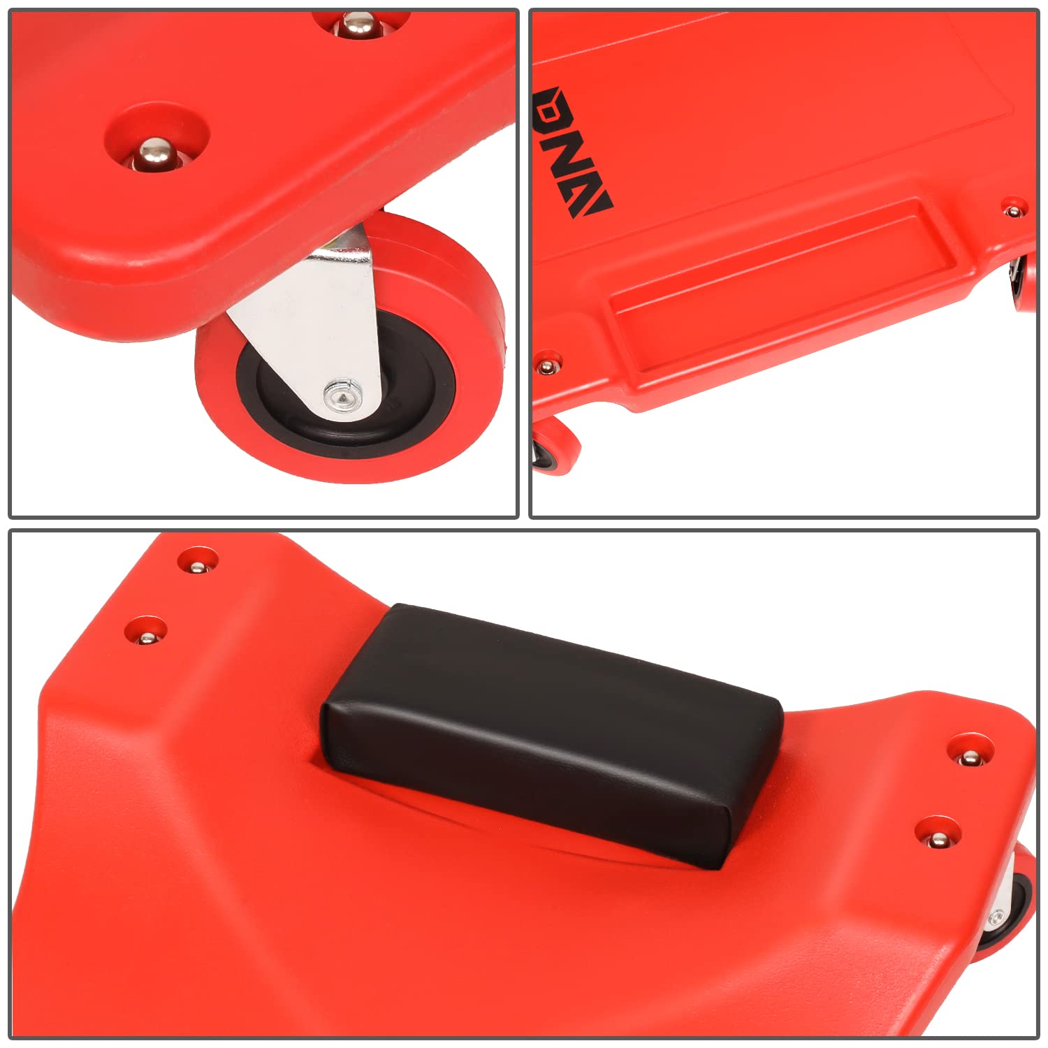 Dna Motoring Tools-00201 36'' L X 17'' W X 4.25'' H Vehicle Repair Low Profile Automotive Creeper W/Padded Headrest, Red