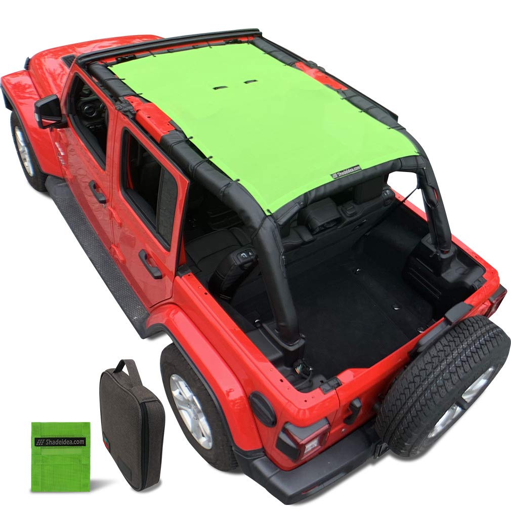 Shadeidea Sun Shade Top For Jeep Wrangler Jl (2018-2023) Unlimited 4 Door Front And Rear - Green Mesh Screen Sunshade Jlu Top Co