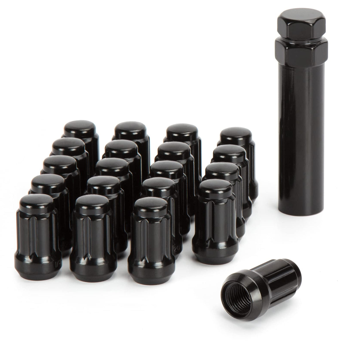 Dynofit 1/2X20 Wheel Lug Nuts, 20 X Black Chrome 1/2''-20 Aftermarket Lug Nut With 1 Key, 60 Degree Conical/Cone Bulge Seat, 6 S