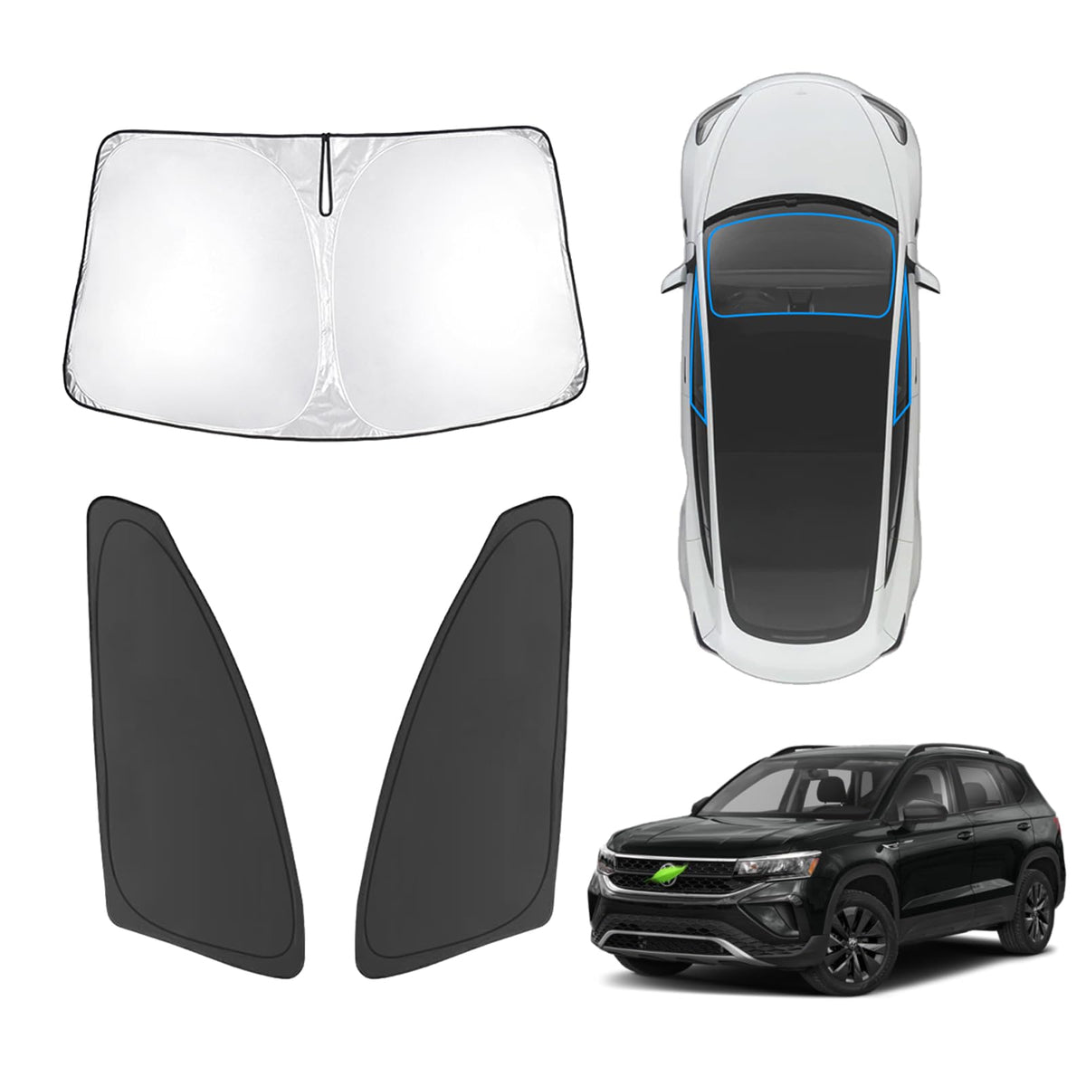 Karltys 3Pcs Windshield Sun Shade For 2022-2025 Volkswagen Vw Taos, Front And Side Window Sunshade Cover Custom Fit Vw Taos, Fol