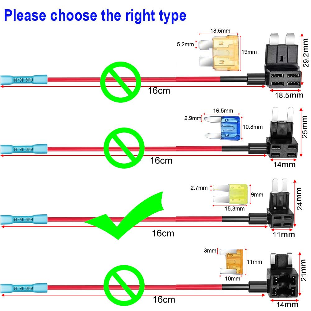 Gebildet 6Pcs 12V 24V Add-A-Circuit Micro 2 Fuse Tap With Heat Shrink Terminals, Piggy Back Blade Fuse Holder With Wire Harness,