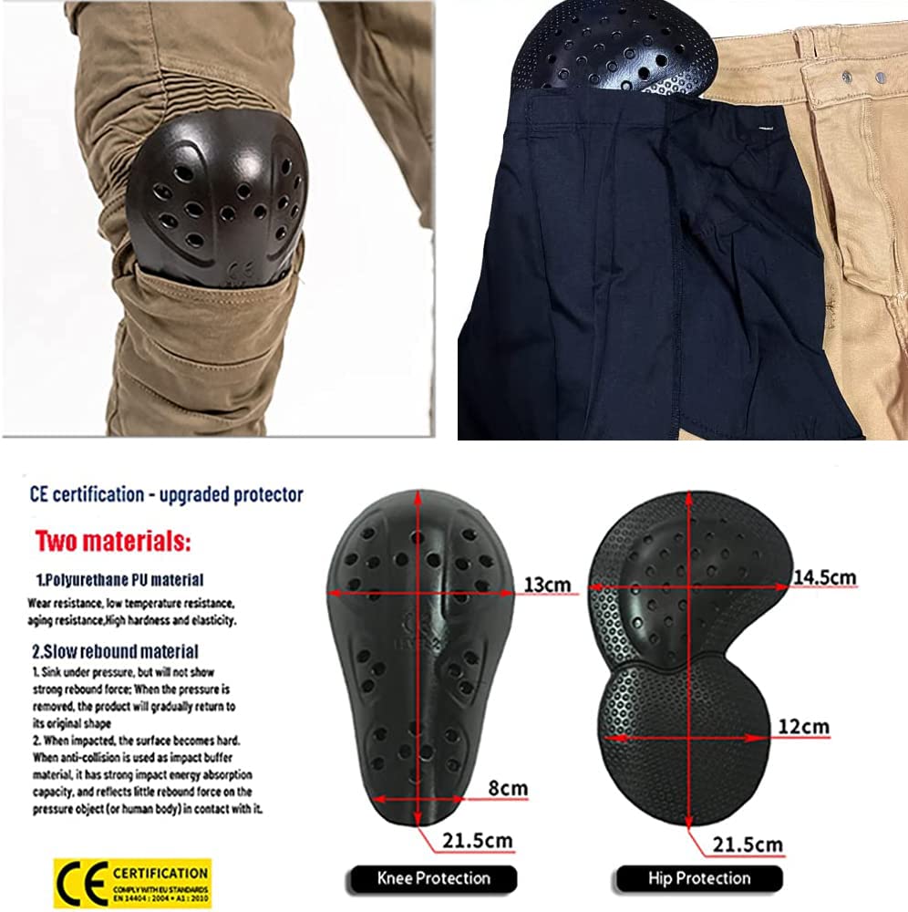 Lomeng Motorcycle Riding Pants Motorbike Motocross Cycling Jeans Safety Ce Knee Hip Removable Armored All Seasons For Men Khaki 30