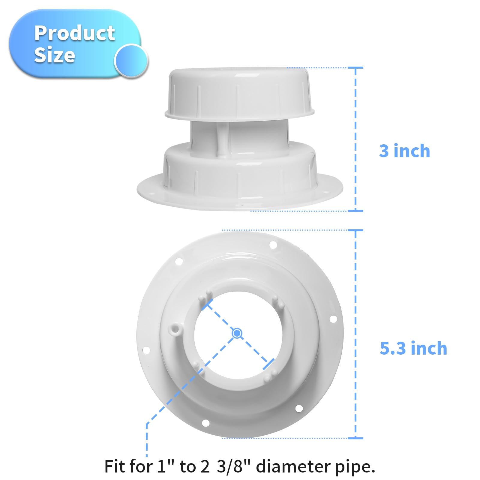 Luxlead Rv Plumbing Vent Caps - Camper Vent Cap Replacement For Rv Trailer Camper Motorhome, Rv Roof Sewer Vent Cover Caps Kit For 1 To 2 3/8 Inch Pipe - White (2 Pack)