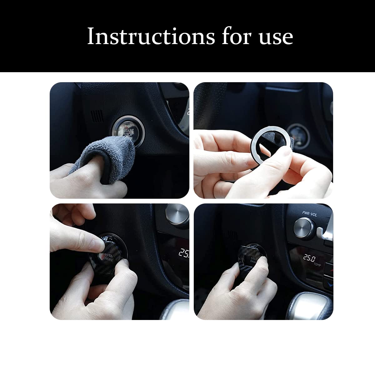 Engine Start/Stop Button Cover, Carbon Fiber Zinc Alloy Car Power Control Trim, Push To Start Button Key Ignition Protective Cov