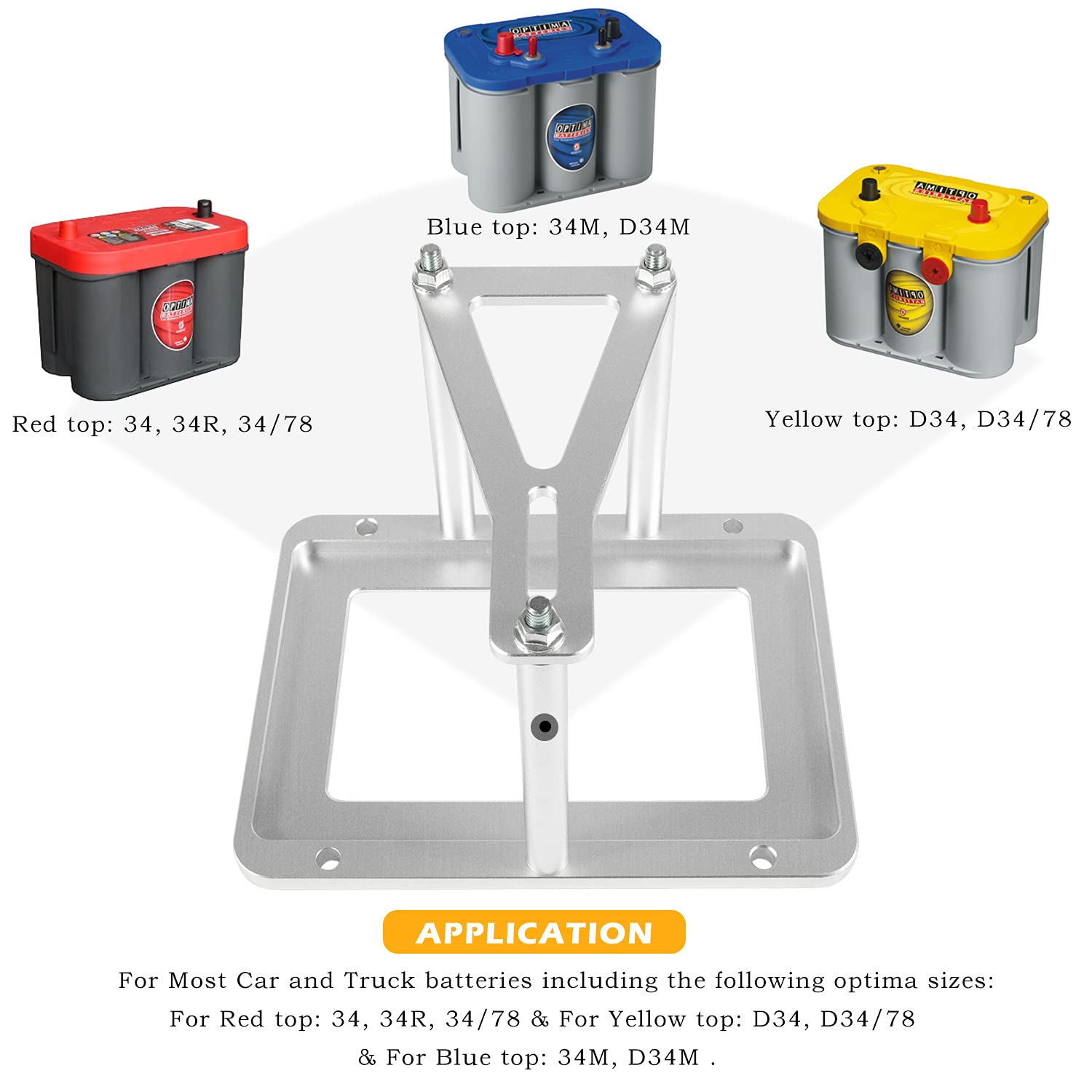 Universal Battery Tray Hold Down Trunk Battery Relocation Box Billet Aluminum 551181 For Optima Race Racing Mount Red Yellow Blue Top 34 34/78 D34 D34/78 34M D34M Battery Mount