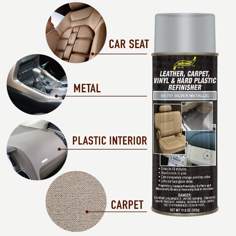 Sm Arnold Refinishing Spray Paint - Silver Metallic 11 Oz. - For Leather, Carpet, Vinyl, Metal, Plastic, Polycarbonate, Polyprop