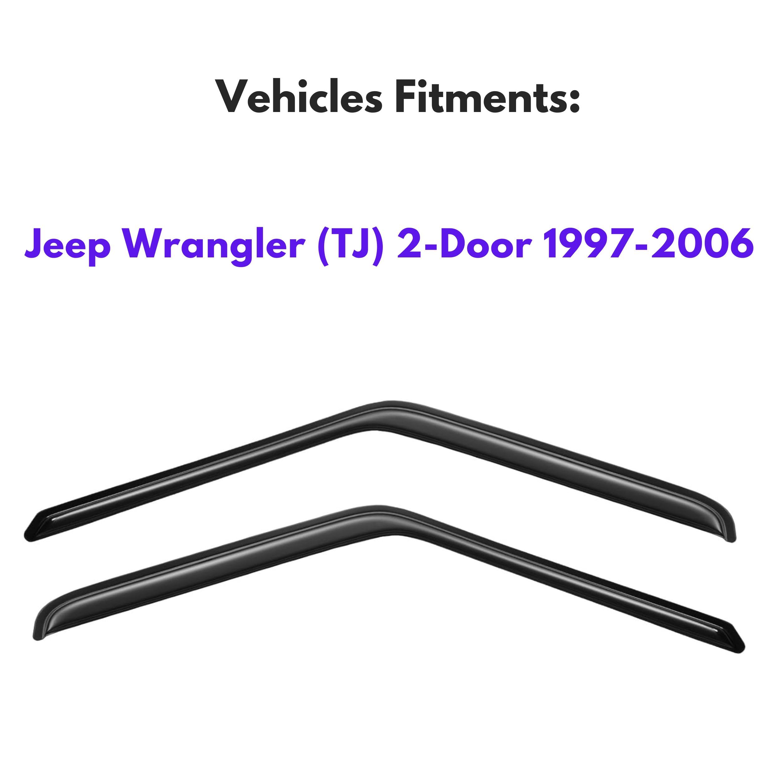 KPY Window Visor Compatible with 1997-2006 Jeep Wrangler (TJ) 2-Door, Rain Guard Vent Deflectors Tape-On, 1997 1998 1999 2000 20
