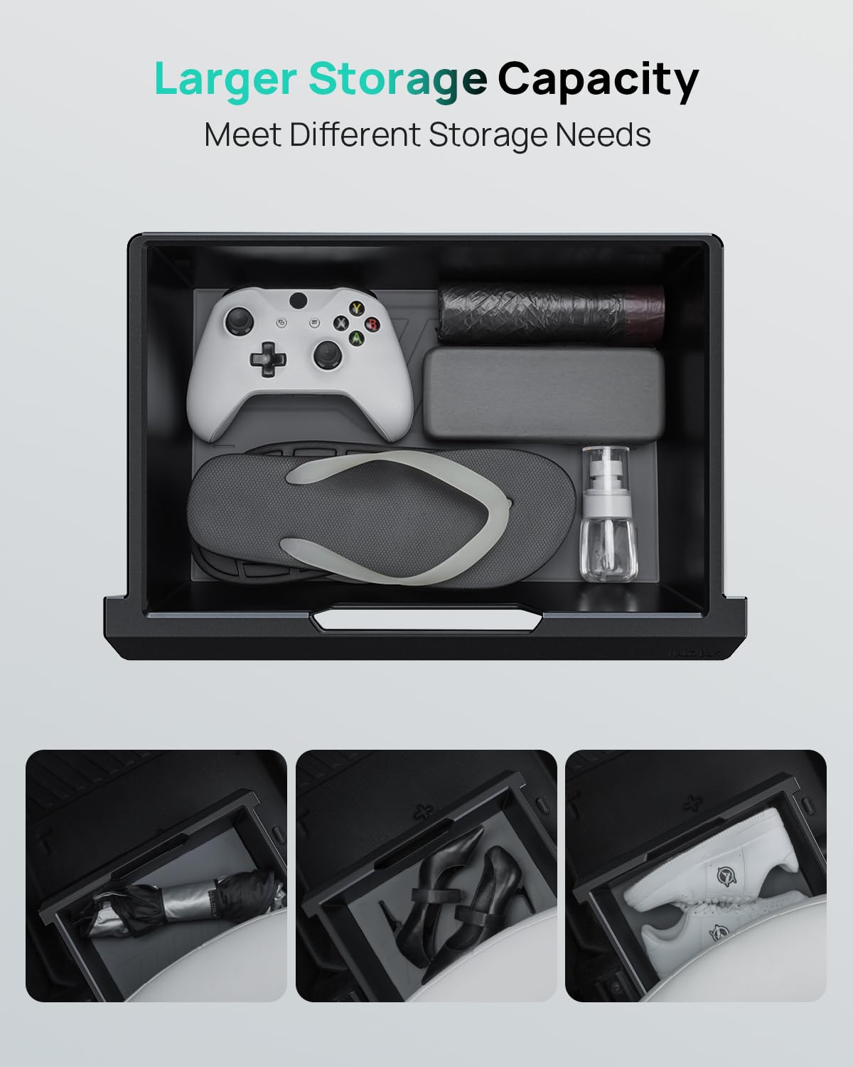 Haloblk 2 Pack Waterproof Model Y Under Seat Storage Box Organizer, Upgraded 2-In-1 Underseat Hidden Tray For Tesla Model Y 2024-2021 [Not Compatible With 2025 New Model Y Refresh]