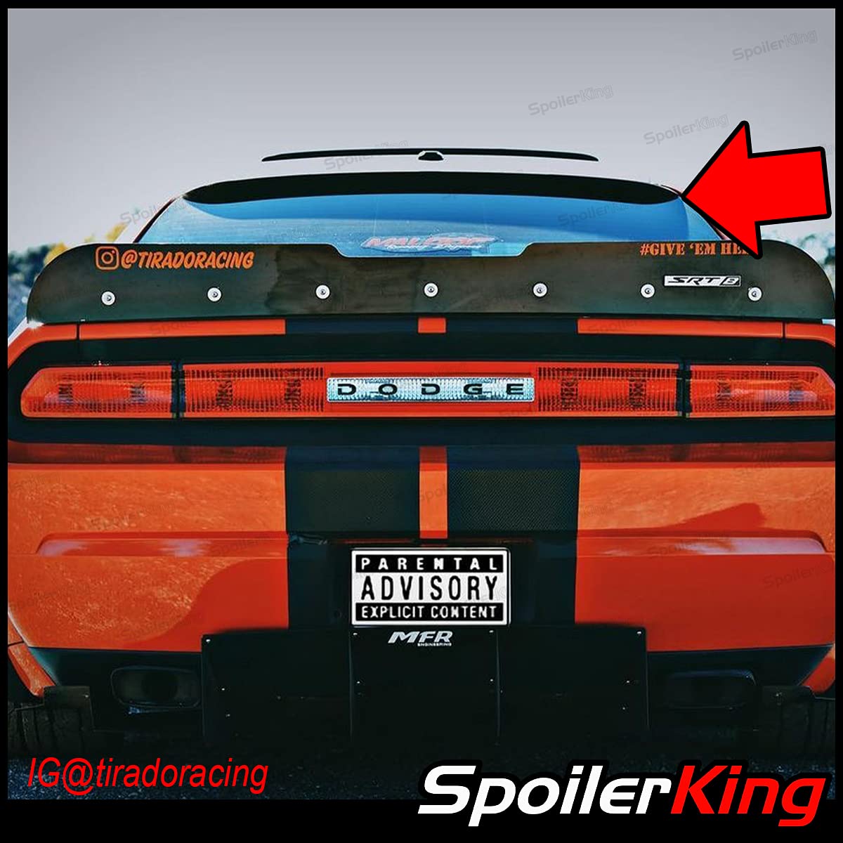 Spoiler King Rear Window Roof Spoiler for Dodge Challenger 2008-2023, Black, Polyurethane Rubber