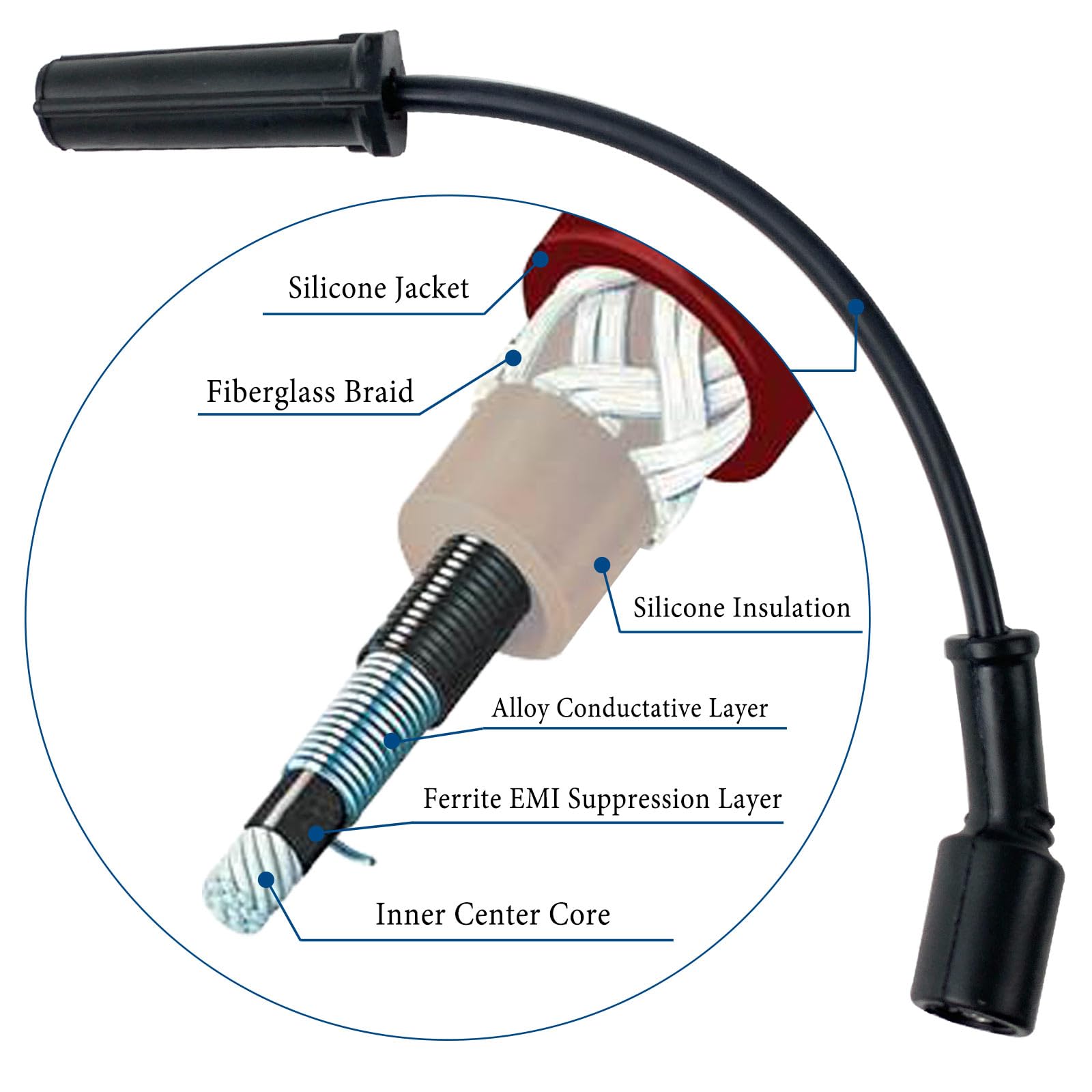 41-962 41962 19299585 Spark Plugs 9748Hh 88862385 Spark Plug Wires Set 8-Cyl Black For 1999-2012 Ca-Dillac Ch-Evrolet Silvera-Do Gmc Hum-Mer H2 Ls2 Ls3 Ls4 Ls7 Engines 4.8L 5.3L 6.0L(Pack Of 16)