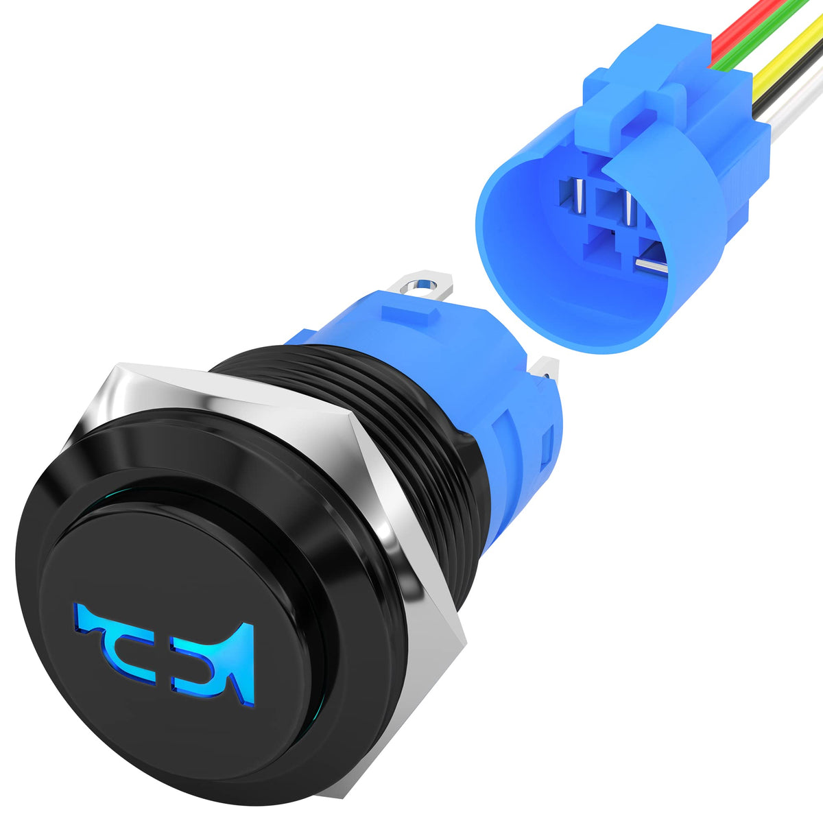 Daiertek 12V Marine Horn Button 16Mm Momentary Push Button Switch - Stainless Steel Blue Led Lighted Speaker Switch For Car Auto