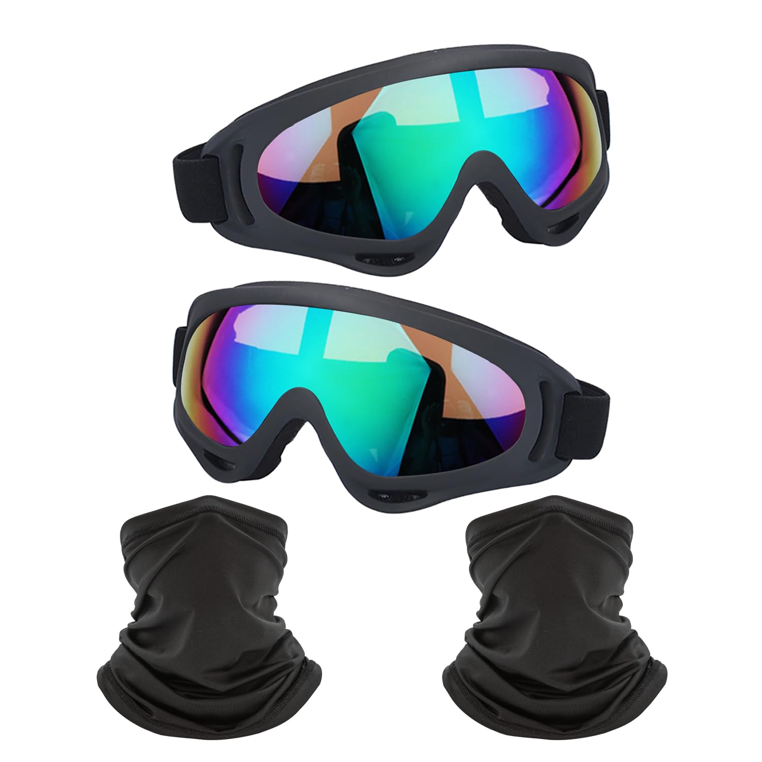 Ljdj Motorcycle Goggles,2 Pack Dirt Bike Atv Motocross Riding Hiking Protective With 2 Pack Neck Breathable Bandana Mask (Black