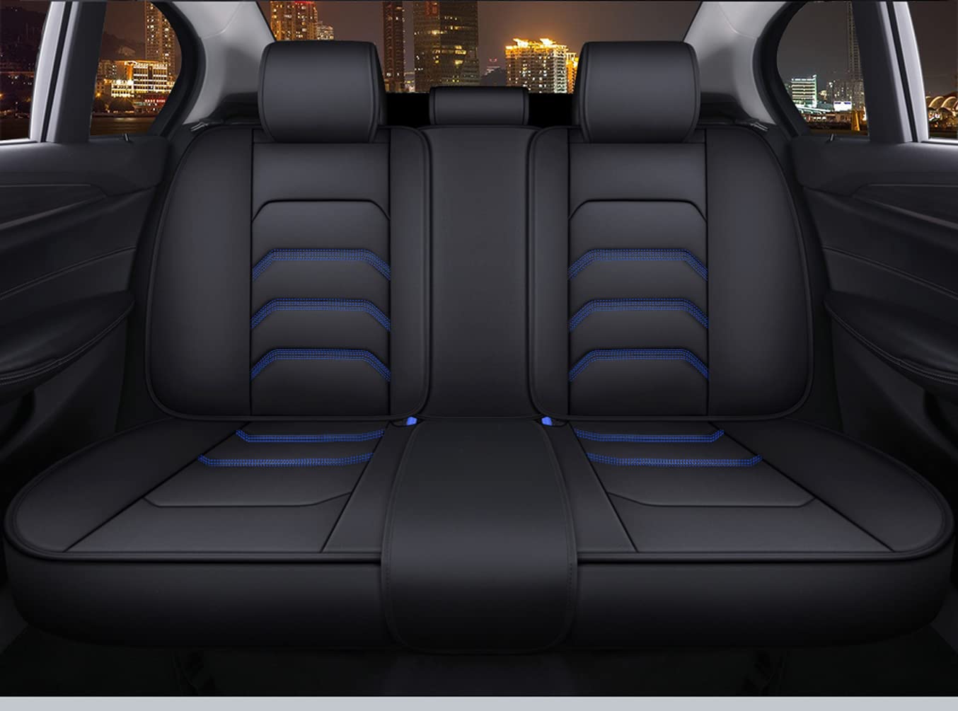 YXQYOEOSO Leather Auto Car Seat Covers Full Set for 5 Seats, Universal Fit, Black & Blue, Model YOEOSO2021A