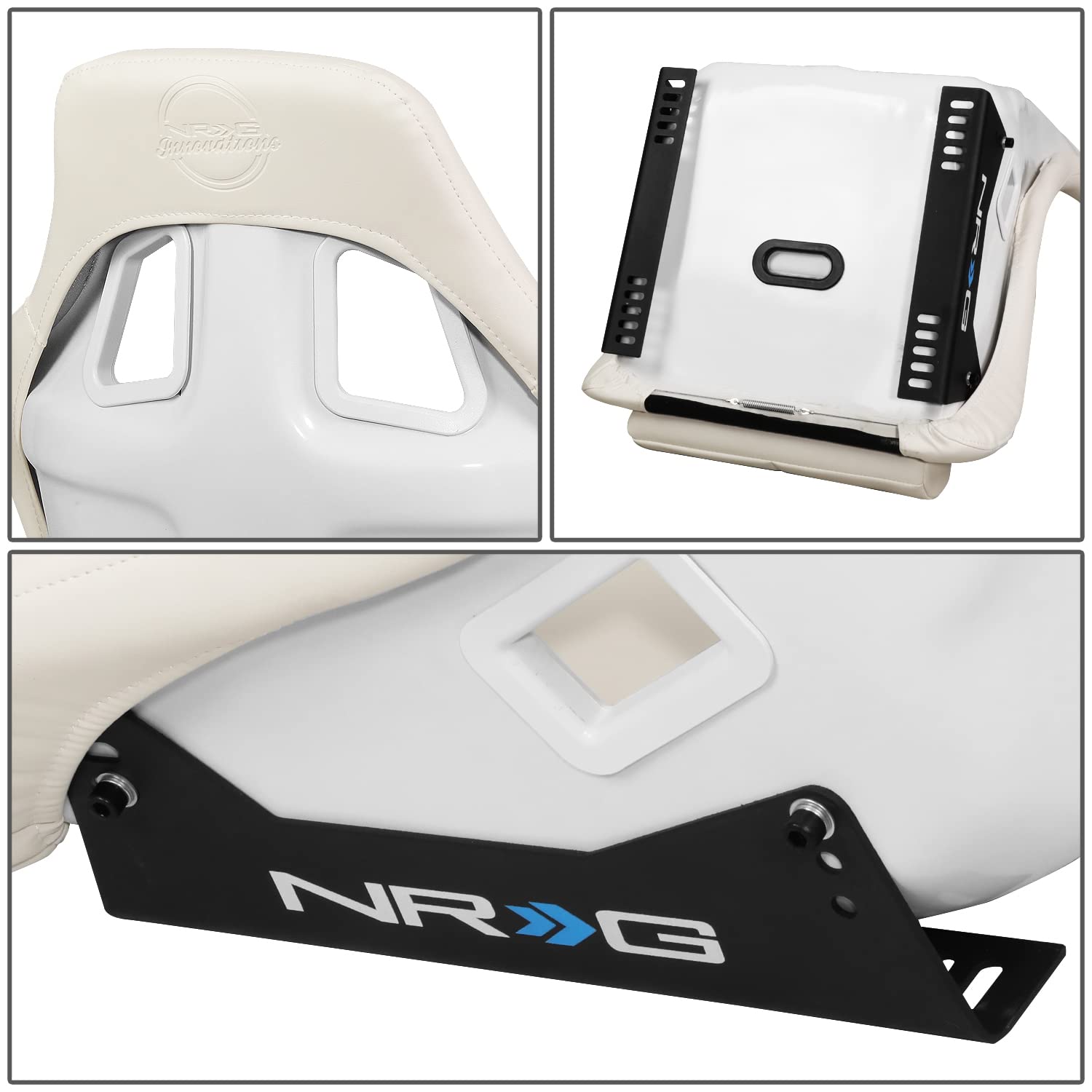 Nrg Innovations Frp-302Wt-V Universal Vinyl Fixed Back Bucket Racing Seat With Bottom Mount Bracket(Large), White Seat Cover, 21