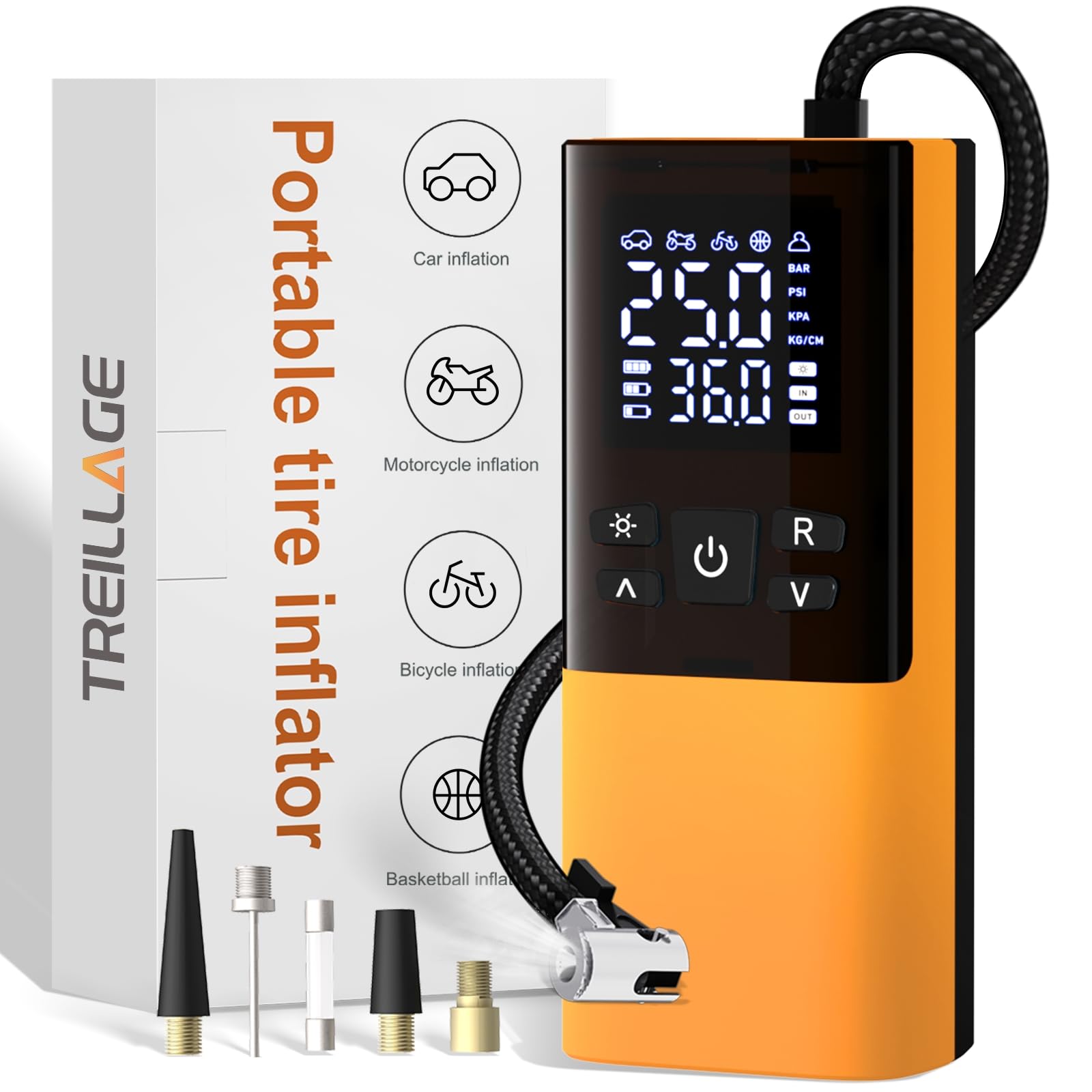 Tire Inflator Portable Air Compressor, Air Pump for Car Tires 5X Faster 150 Psi Digital Pressure Gauge, LED Light and Auto Shut-