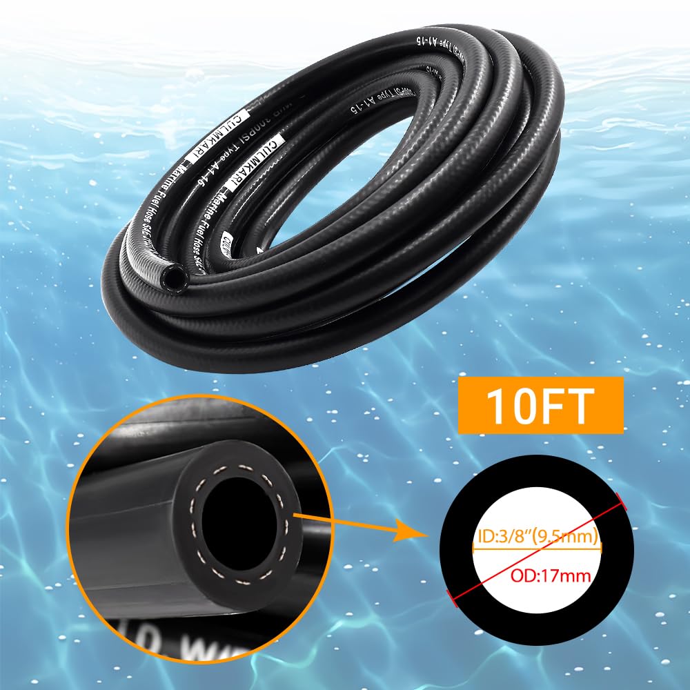 3/8'' Marine Fuel Hose Feed Line Rubber Type A1-15 / Sae J1527 Standards Fits Ships And Marine Equipment (10 Ft)