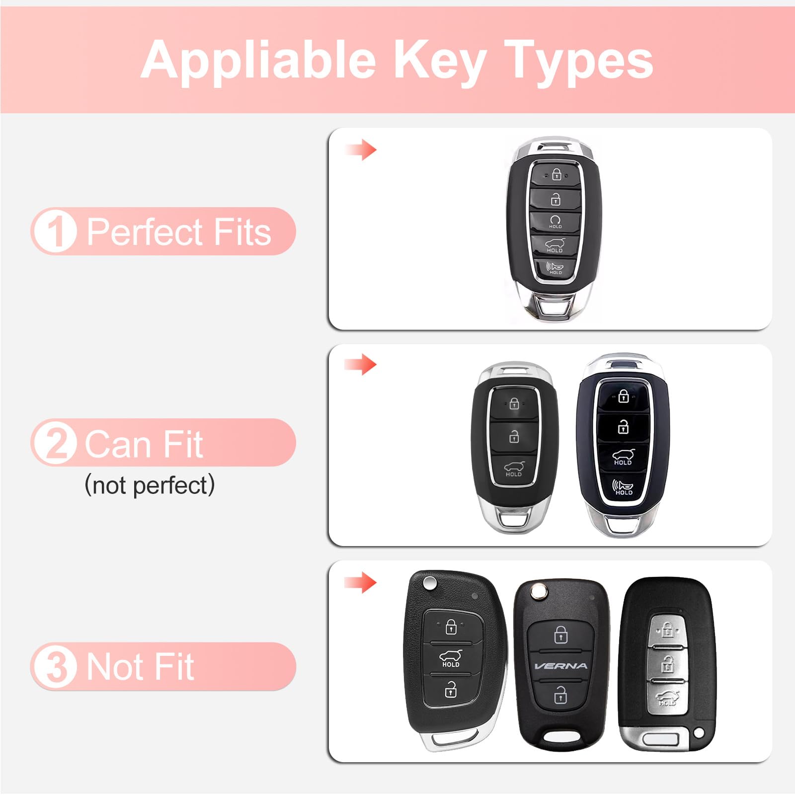 Ruabiban For Hyundai Key Fob Cover With Keychain, Pink Leather Key Case Protection Shell Fit For 2022 2021 2020 Hyundai Sonata S