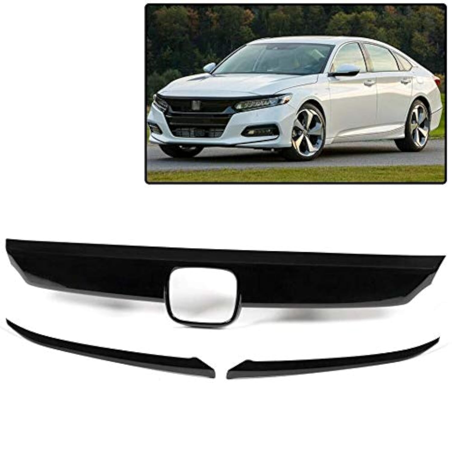 PIT66 Front Grille & Eyelid Cover Set, Compatible with 2018-2020 Honda Accord 10th Gen Sedan, 3pcs