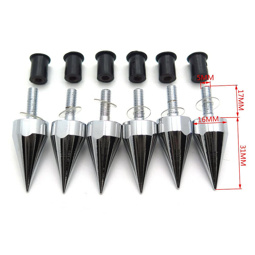 Xkmt-Universal Chrome Spike Bolts With Mounting Parts Compatible With Windscreen Fairings License Plate [B0176Swh2C]