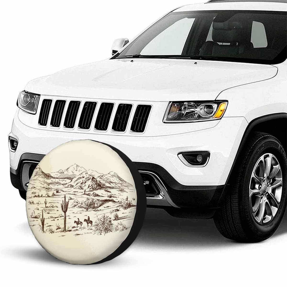 Cowboys Spare Tire Cover Wild West Desert Horse Riding Animal Cactus Lanscape Prairie Hill Wheel Covers for RV Tires Camper Tire