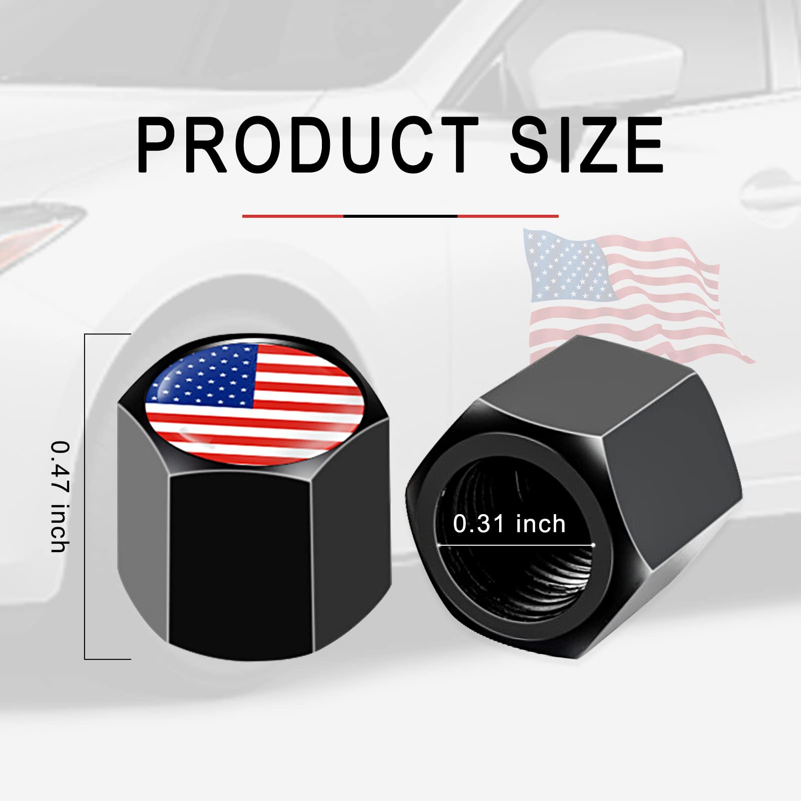 Ajxn 4 Pcs Original American Flag Car Wheel Tire Valve Stem Caps Airtight Dust Proof Covers Universal Tire Air Valve Caps For Cars, Trucks, Bicycles (Red)