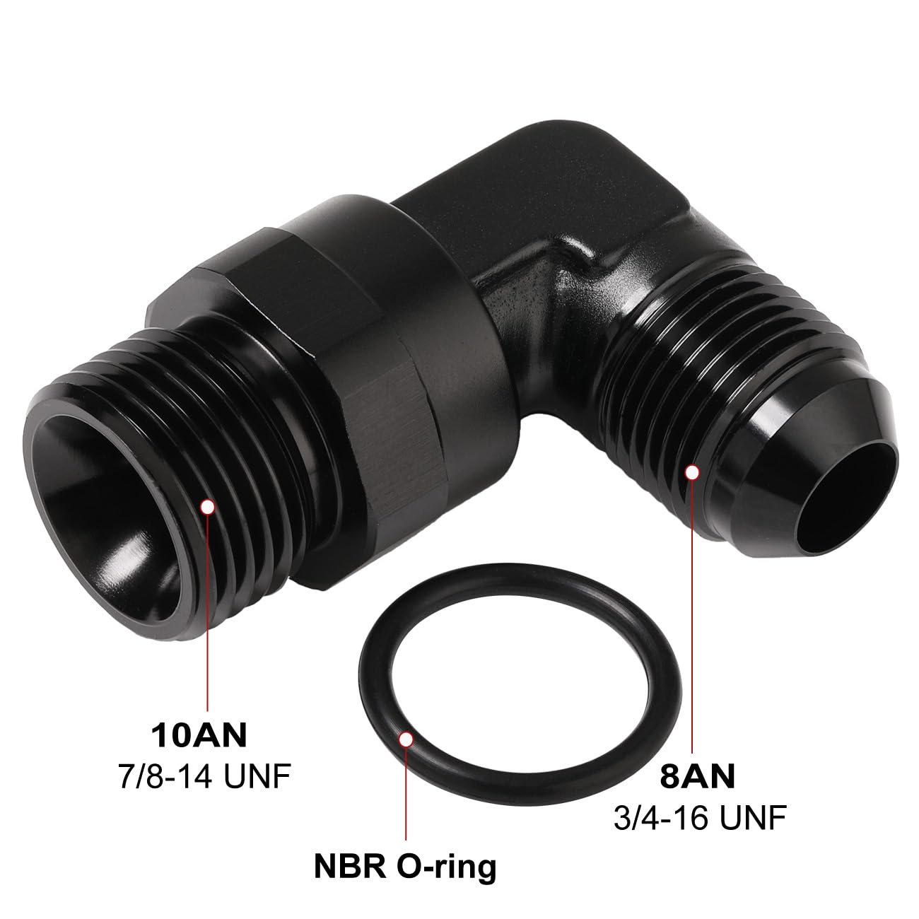 Podavelle 8An Male Flare To 10An -10 Orb O-Ring Boss 90 Degree Swivel Fitting Adapter Aluminum Black