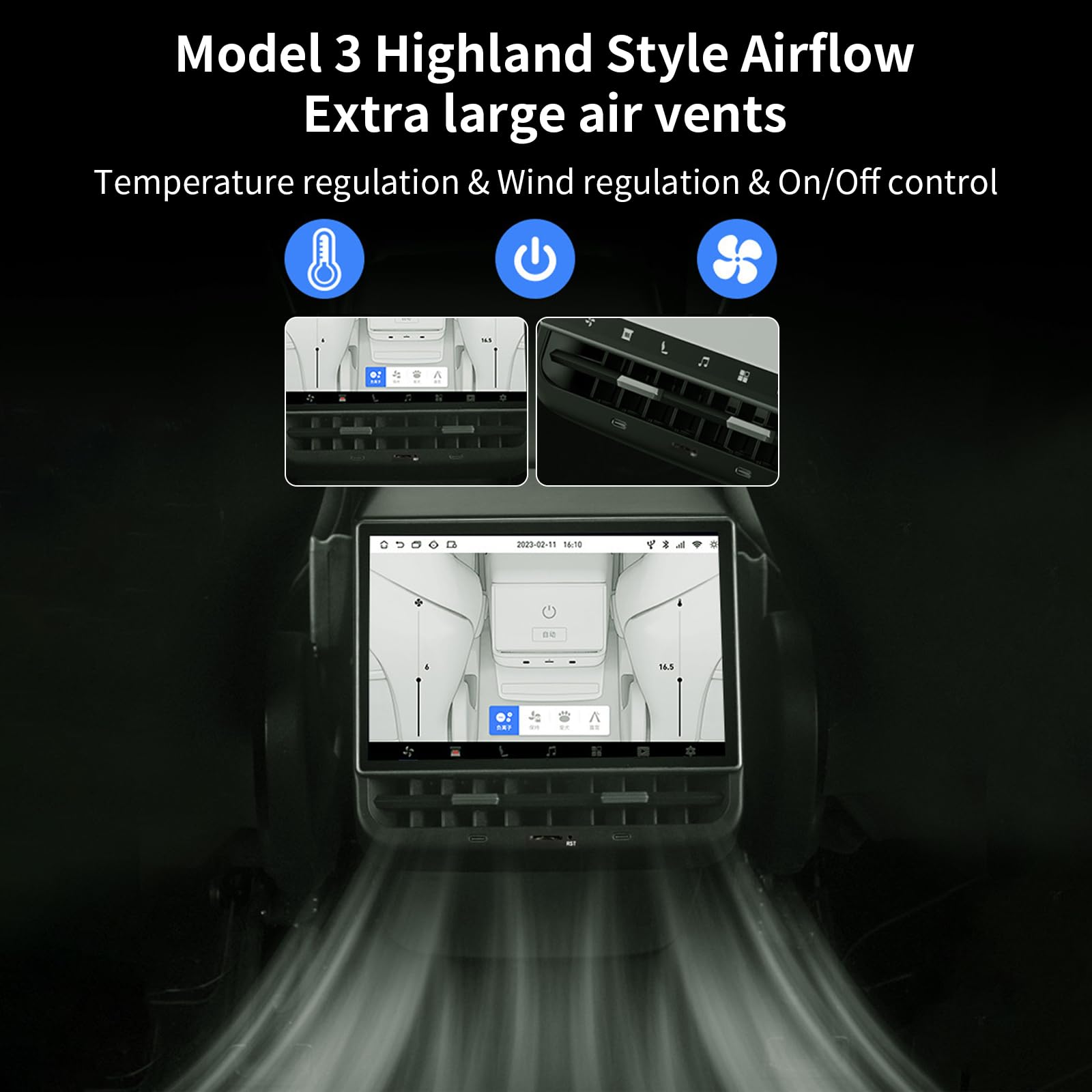 SNKOL 8.66 inch Rear Display Screen for Tesla Model 3 2019-2023&Model Y 2019-2024 Android 13 4G+64G Rear Entertainment Display S