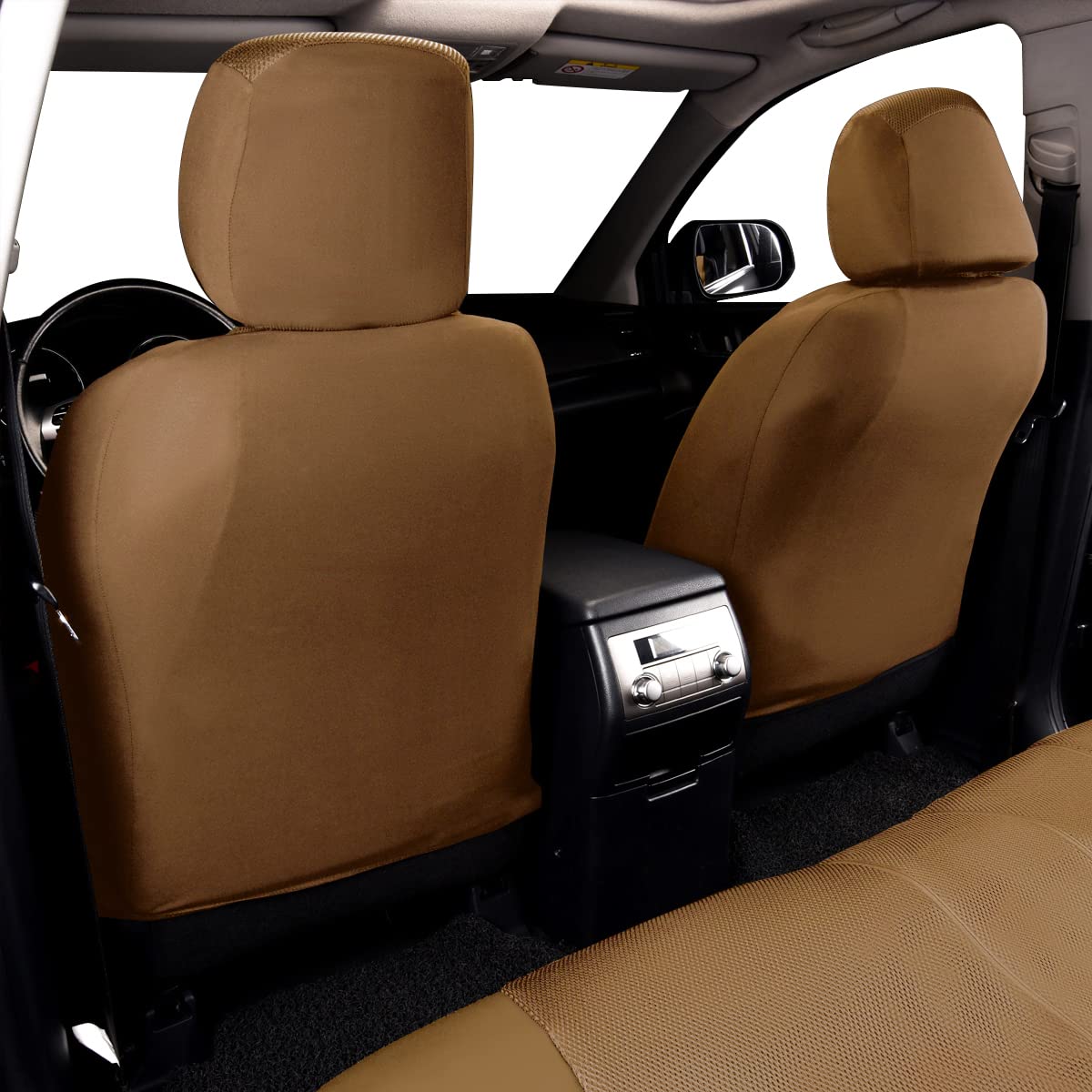 Flying Banner Car Seat Covers Full Set Faux Leather Air Mesh Breathable Man Lady Airbag Compatible Rear Bench Split 40/60 50/50 60/40 Truck Pick Up (Full Set - Low Back, Solid Beige)