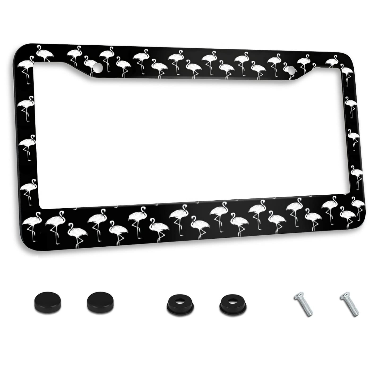 Personalized License Plate Frame Stainless Steel Flamingo Animals Car License Plate Accessory Decorative 2 Holes And Screws Fits