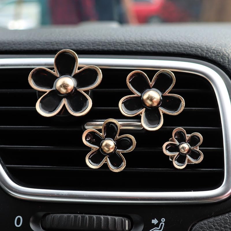 Oriesse Flowers Air Vent Clips Car Air Freshener,4Pcs Black Girly Daisy Flower Car Accessories For Women,Lavender Scent Decorati