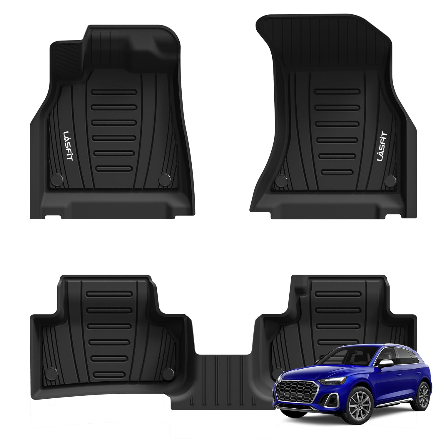 Lasfit Floor Mats Custom Fit for Audi Q5 SQ5 2018-2024 2025, All-Weather Protection TPE 1st & 2nd Row Car Liners for Audi Accses