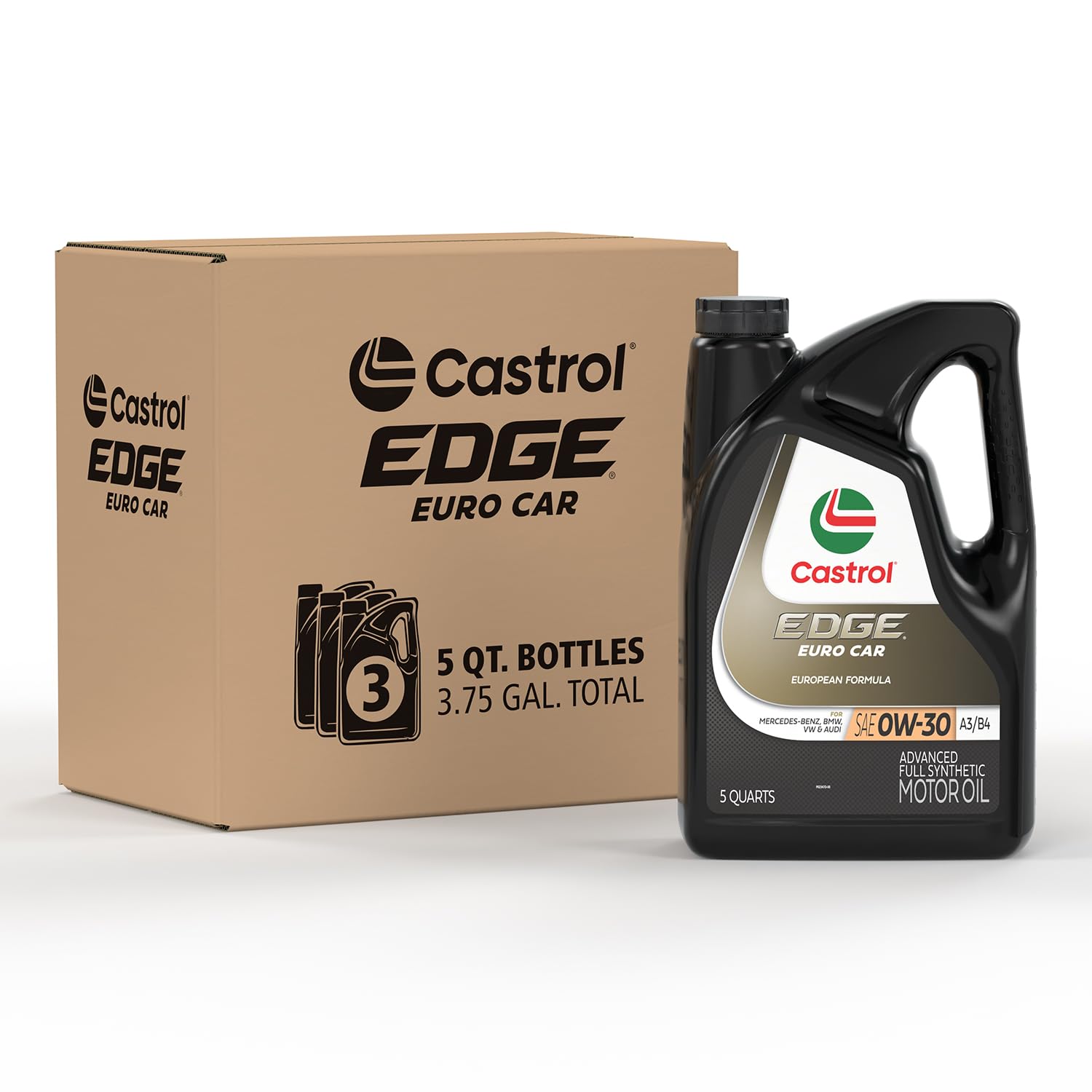 Castrol Edge Euro 0W-30 A3/B4 Advanced Full Synthetic Motor Oil, 5 Quarts, Pack Of 3
