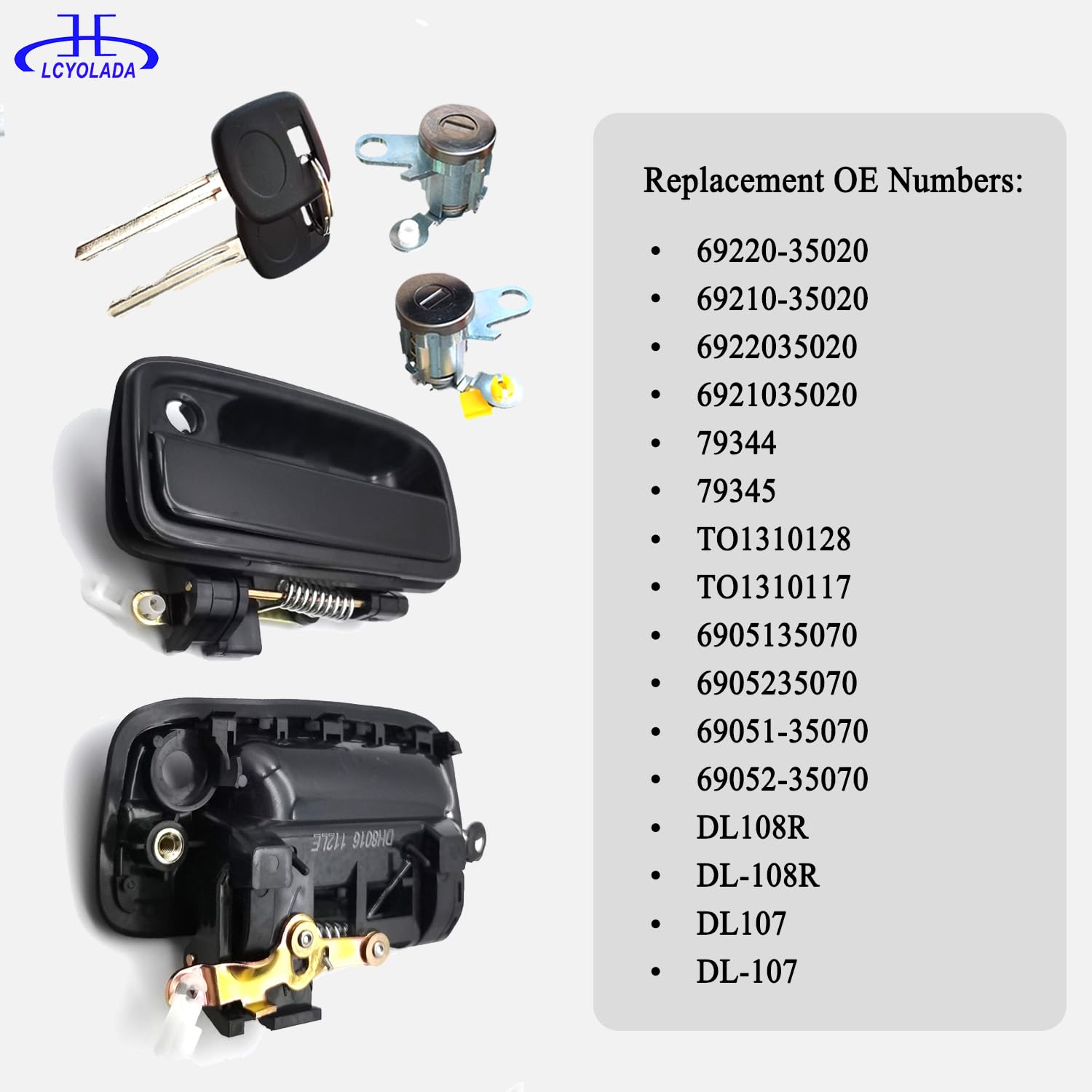 Lcyolada Pair of Exterior Door Handles w/Lock Cylinders & Keys Compatible with 1995-2004 Toyota Tacoma, Front Driver and Passeng