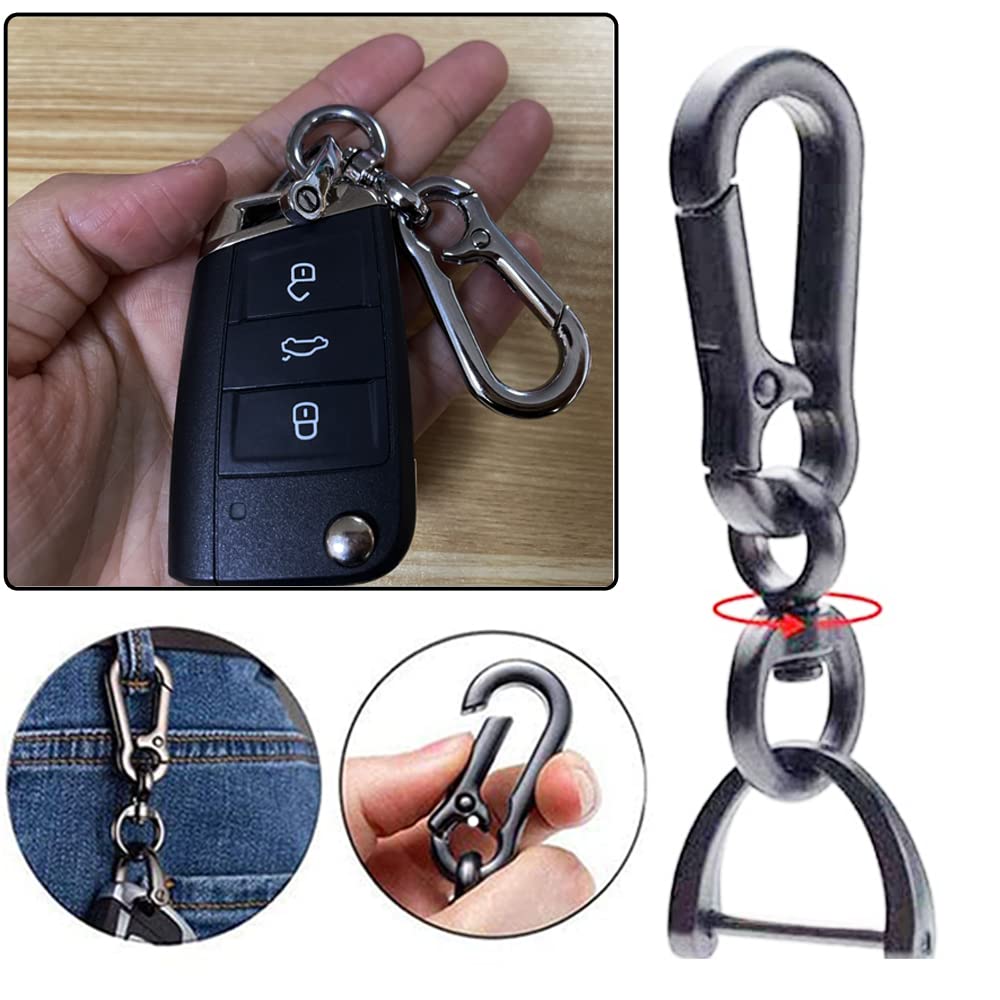 Imeisuit 2 Sets Car Keychain Car Key Clip Quick-Release Horseshoe Shape D-Ring Key Fob Holder With Round Carabiner Keychain