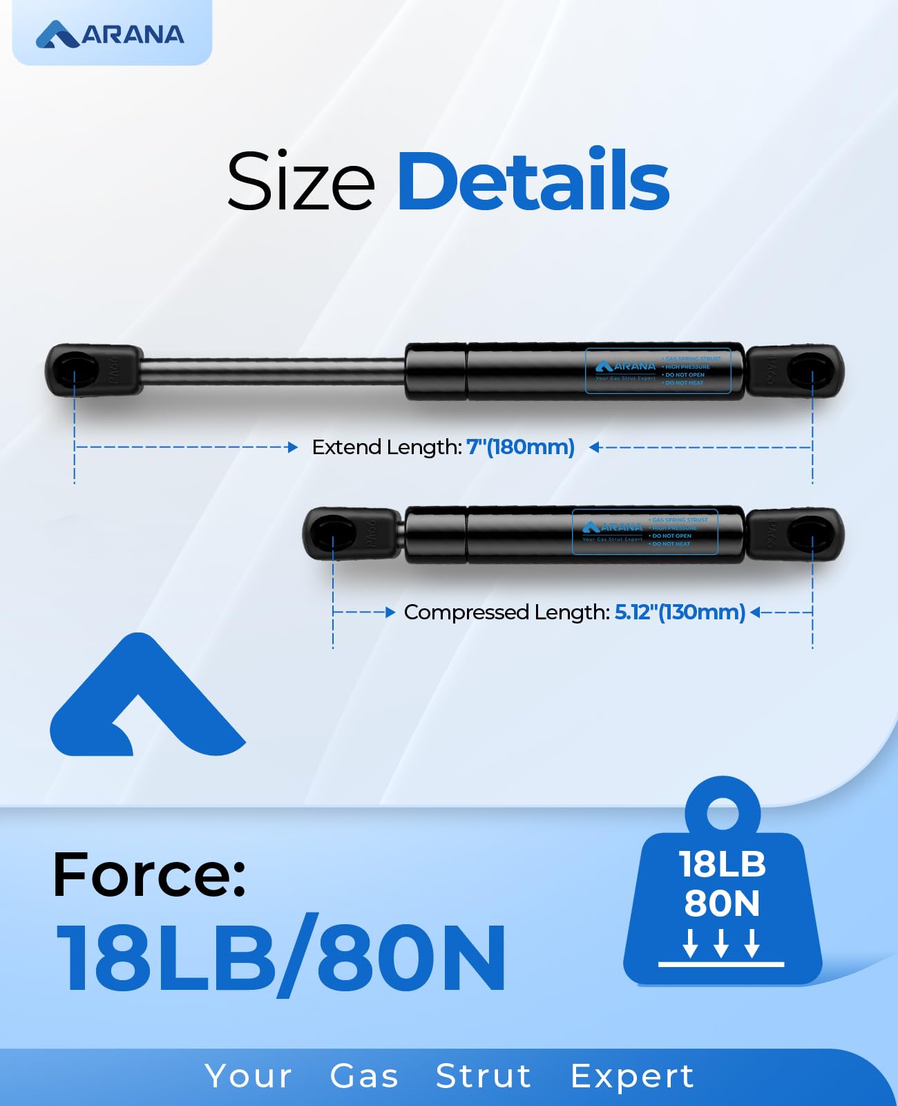 ARANA 7 Inch Gas Strut Props, 80N/18lb Gas Shock Tool Box Lid, 7 Inch Shock Spring Lift Support for Sentry Safe Replacement Part