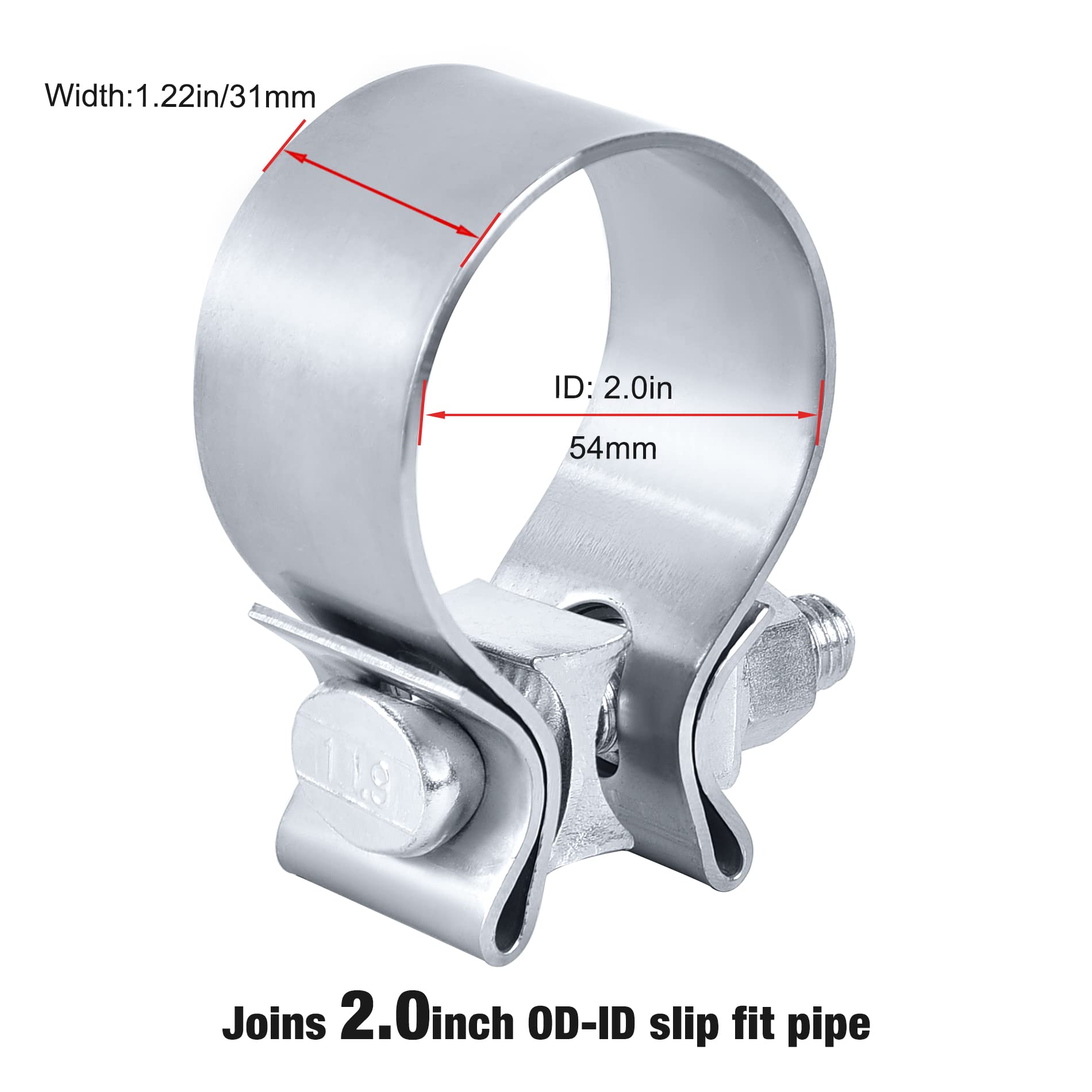 Evil Energy 2.0 Inch Exhaust Clamp,Narrow Band Muffler Clamp Stainless Steel 2Pcs