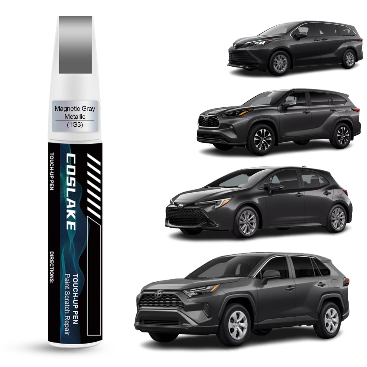 COSLAKE Car Touch Up Paint(Magnetic Gray Metallic(1G3)) for Toyota, Car Paint Scratch Repair Kit, Quick & Easy Solution to Repai