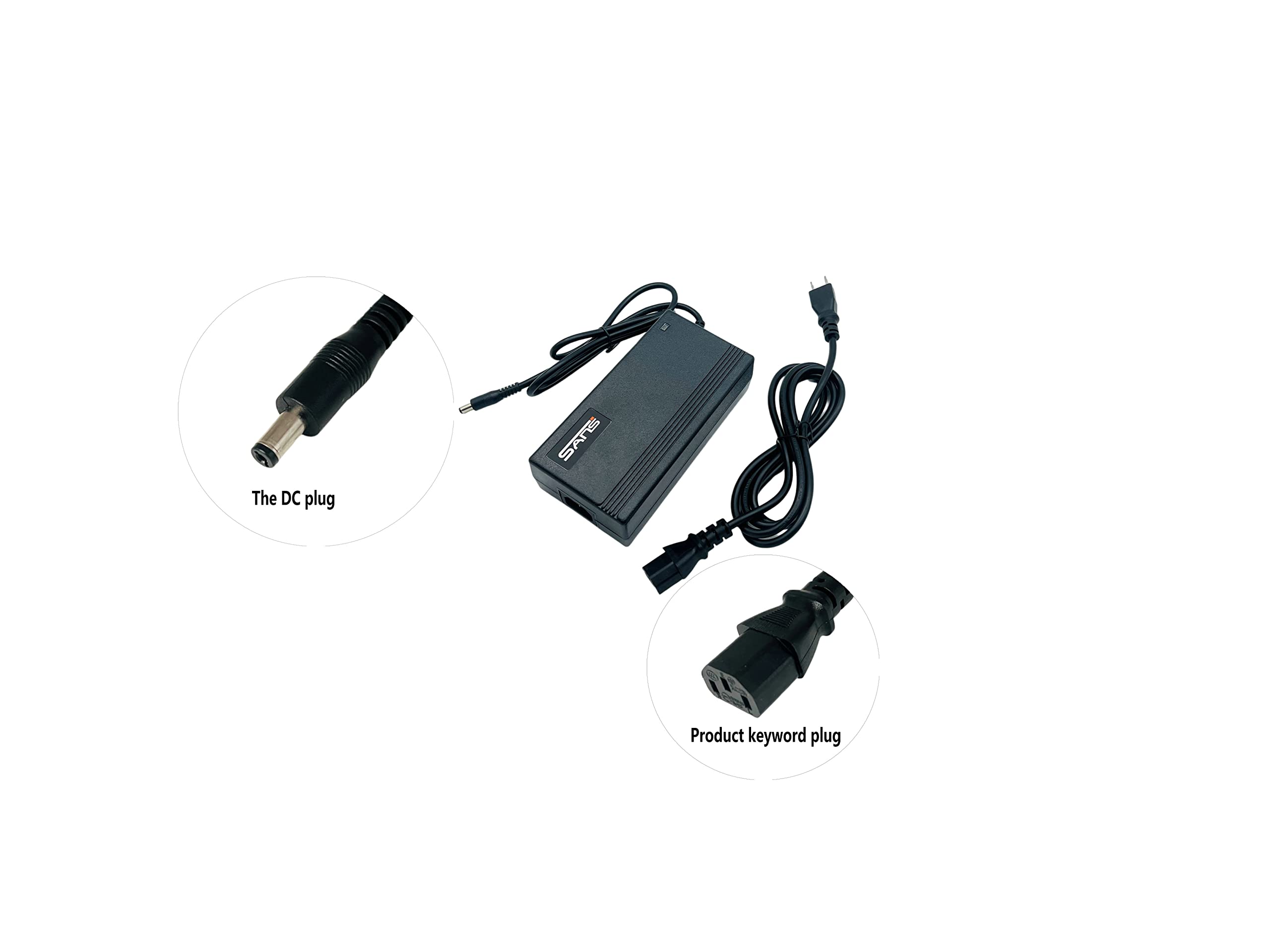 Syvrac 2A Electric Bike Charger for 48V Lithium Battery, AC120V Input, DC2.1MM Jack, Black 2, Model 1F-DPOWER-1-