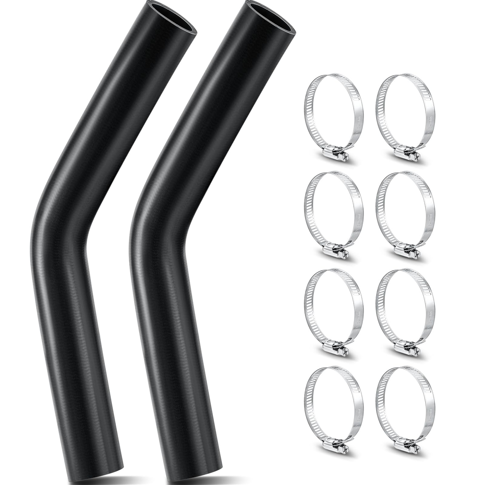 Frienda 2 Pcs Gasoline Fuel Filler Neck Hose with 8 Clamp Set 15 7/8 inch Length Reinforced Gas Tank Fuel Filler Hose(45 Degree,