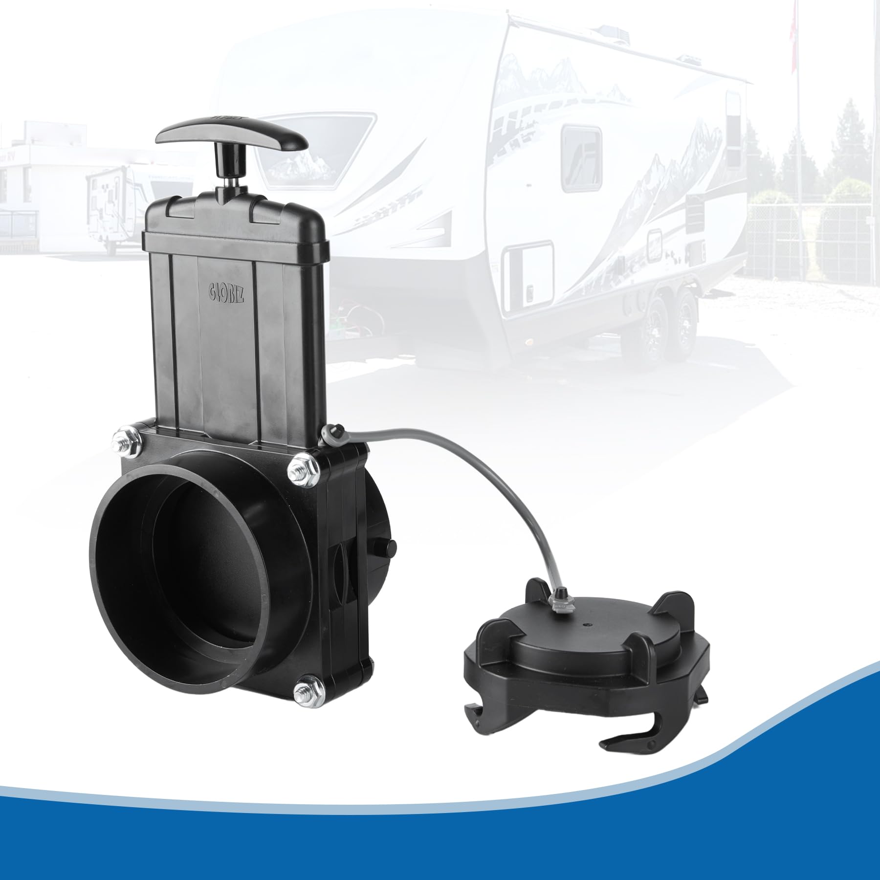 GLOBIZ RV Gate Valve 3-Inch Hub to 3-Inch Lug with Cap Glue on 3'' PVC Sewer Pipe with Cement UV-Resistant Plastic Made(1Pack) B