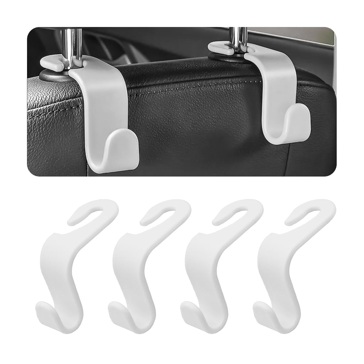 4Pcs Car Back Seat Headrest Hooks, Rear Car Seat Storage Headrest Hanger Holder Hooks Organizer, Universal Auto Interior Accesso