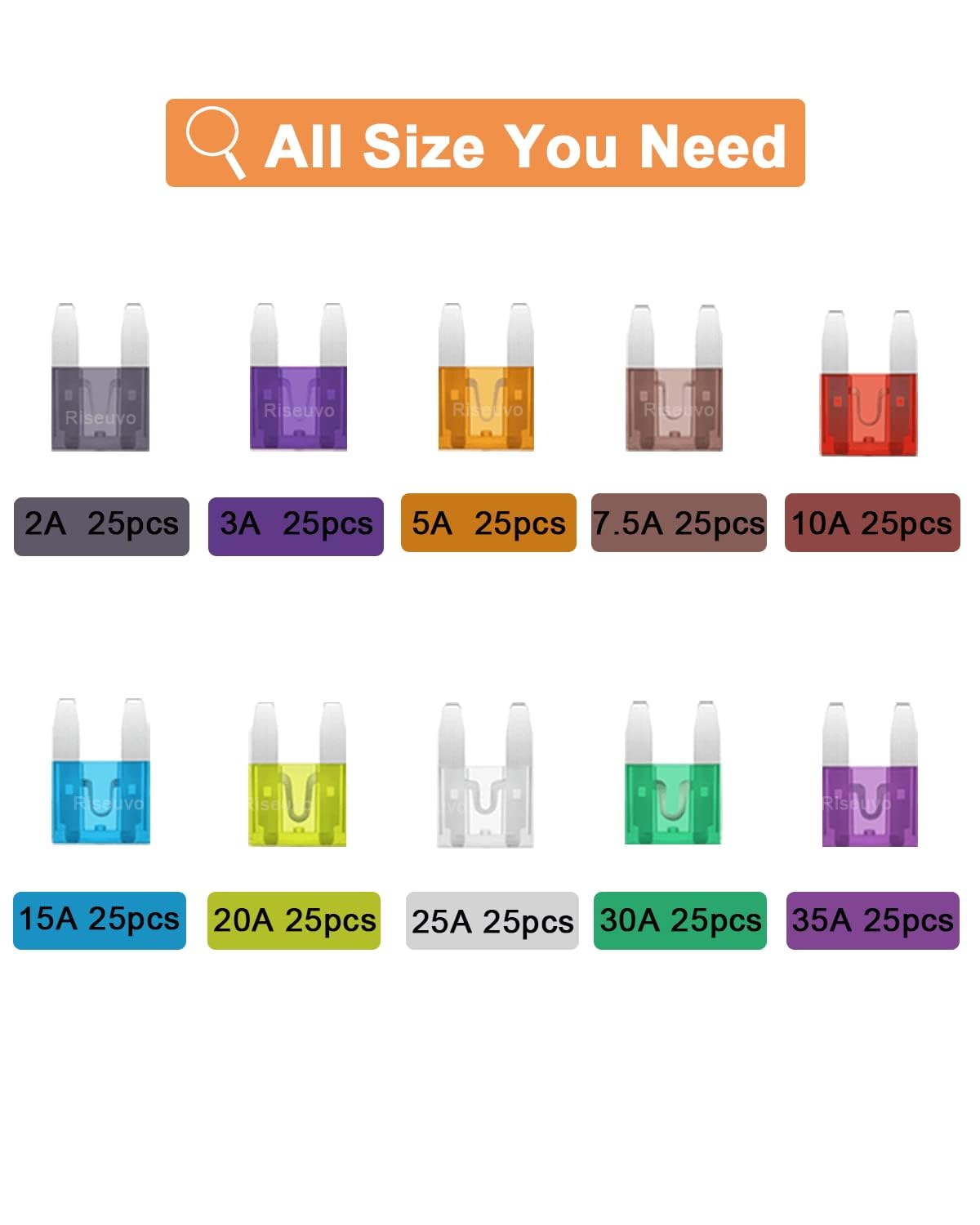 250Pcs Mini Blade Fuse Assortment - Car Automotive Truck Auto Atm Fuse Kit (2A 3A 5A 7.5A 10A 15A 20A 25A 30A 35A)