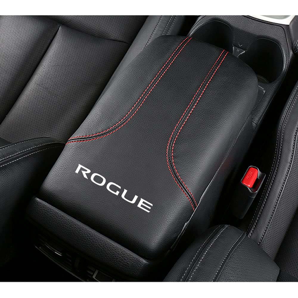 Xiter Car Armrest Cover Saver, 1 Pc Center Console Leather Pad Fit For Nissan Rogue 2014-2020, 2017-2022 Rogue Sport Central Console Armrest Box Protector Interior Accessories (Red Stitches)