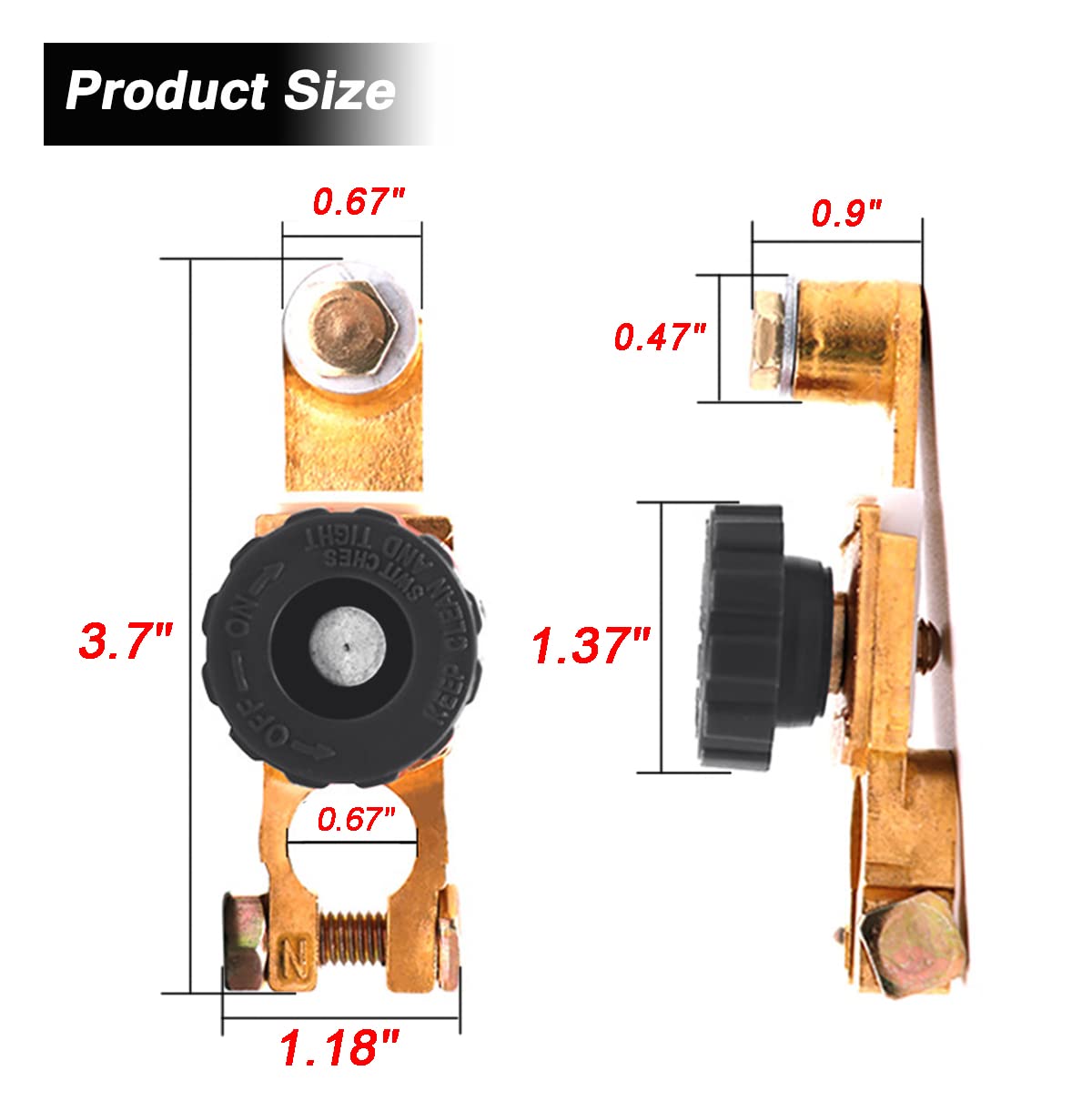 2Pcs Top Post Battery Disconnect Switch - Quick Disconnect Battery Cut Off Switch For Car Truck Marine Rv And Electrical Equipme