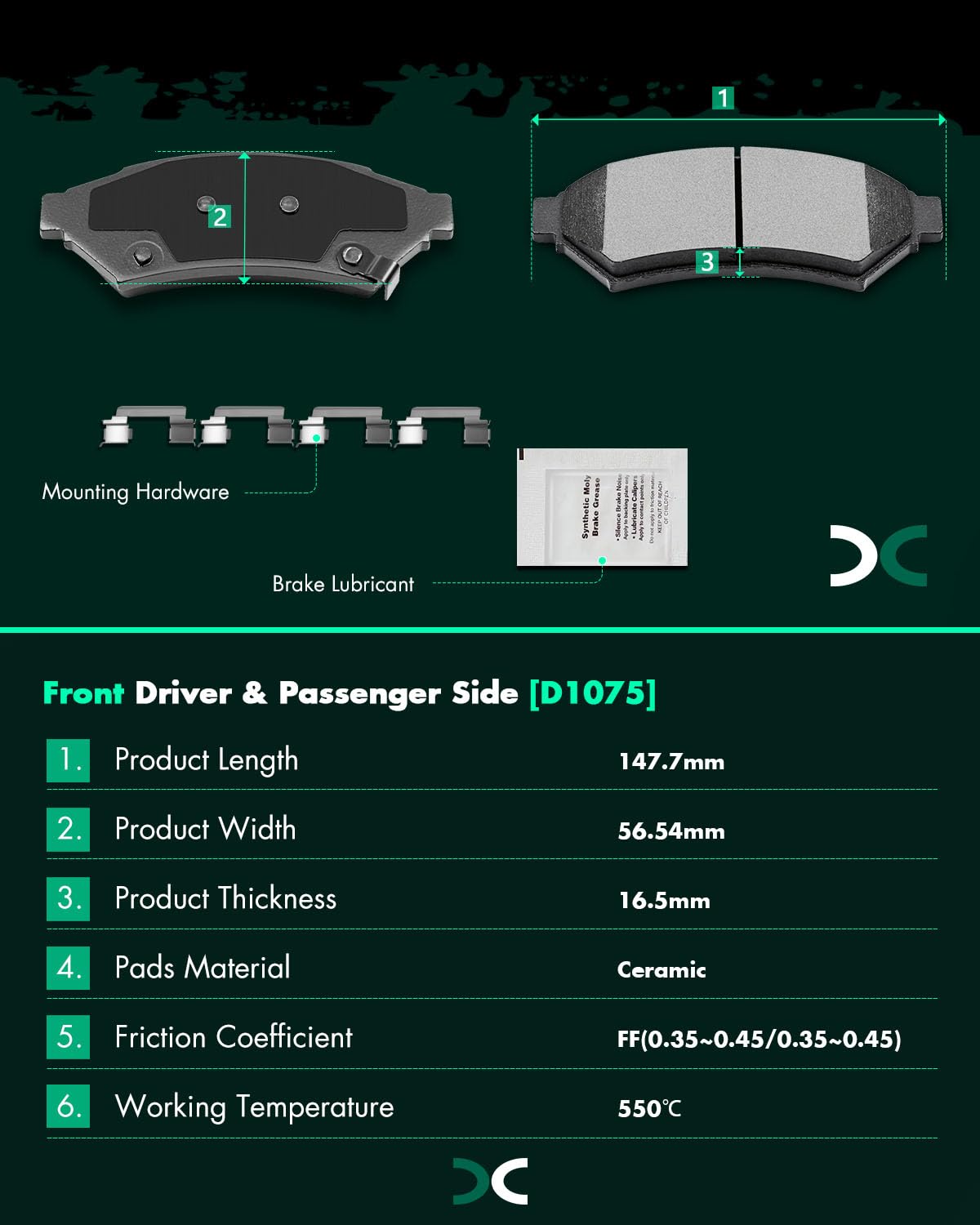 Scitoo D1075 Front Ceramic Brake Pads Sets Fit For Buick Allure/Lacrosse/Terraza,For Chevrolet Uplander,For Pontiac Grand Prix 2