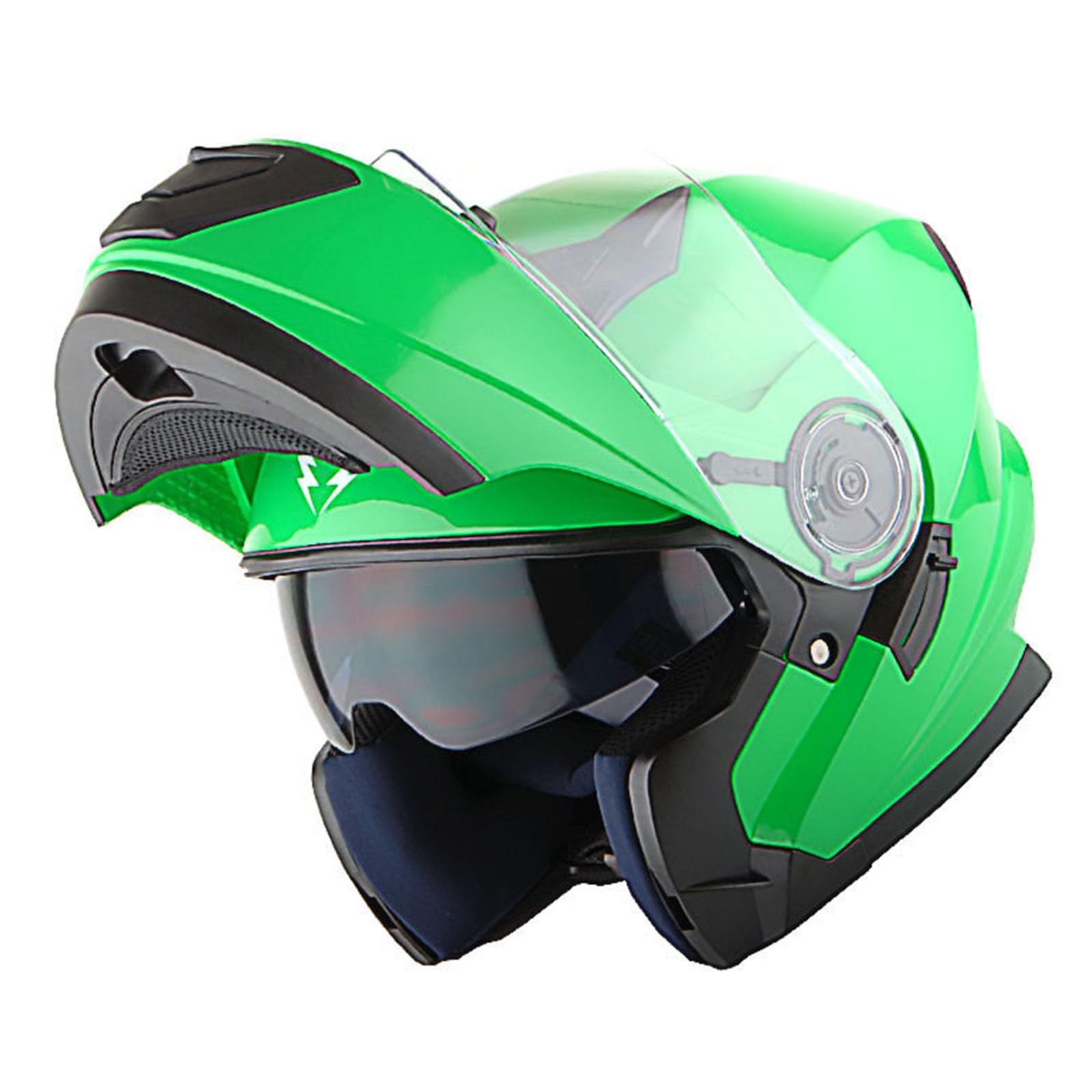 1Storm New Motorcycle Bike Modular Full Face Helmet Dual Visor Sun Shield With Rechargeable Led Tail Light: Glossy Green